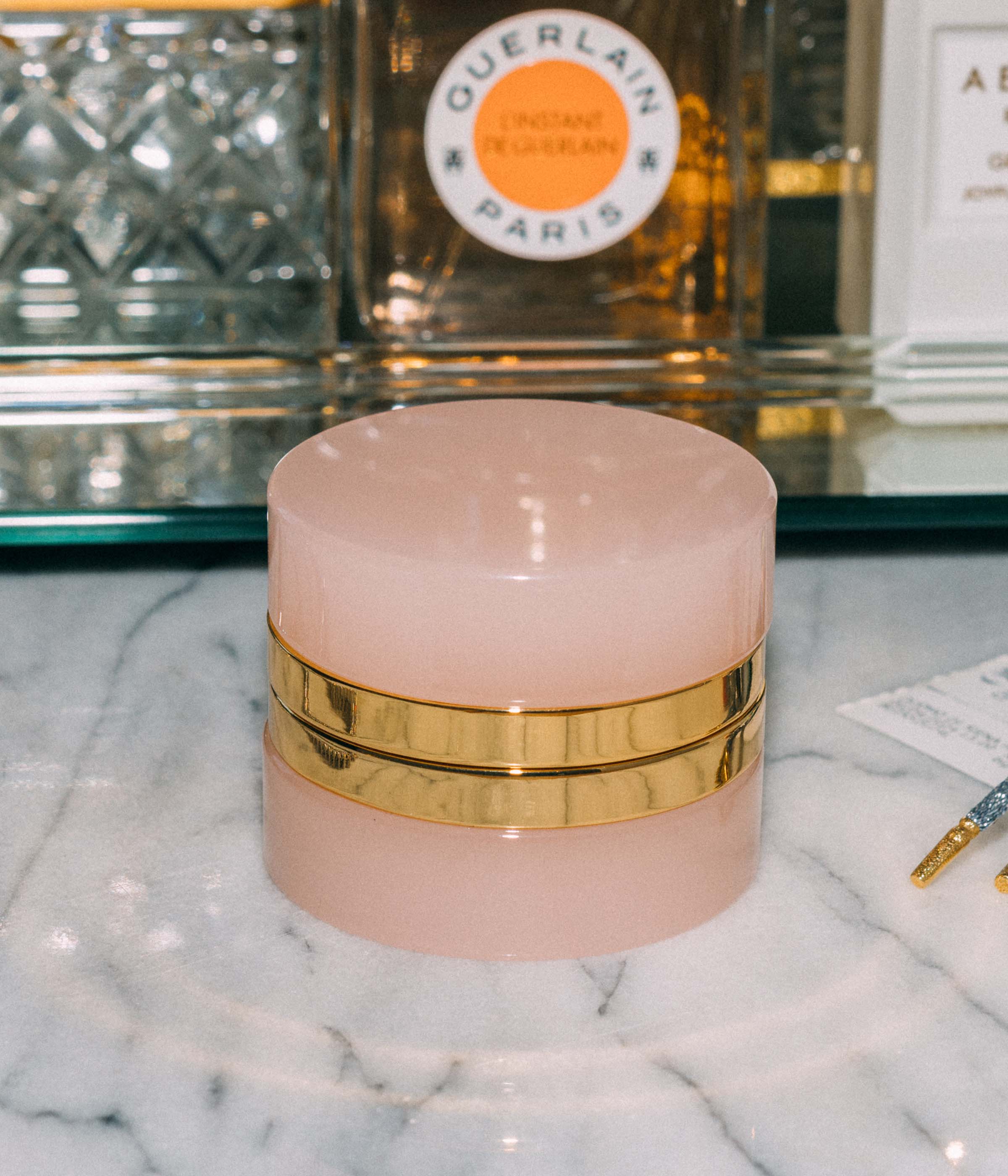 Small Round Pink Opaline Glass Box