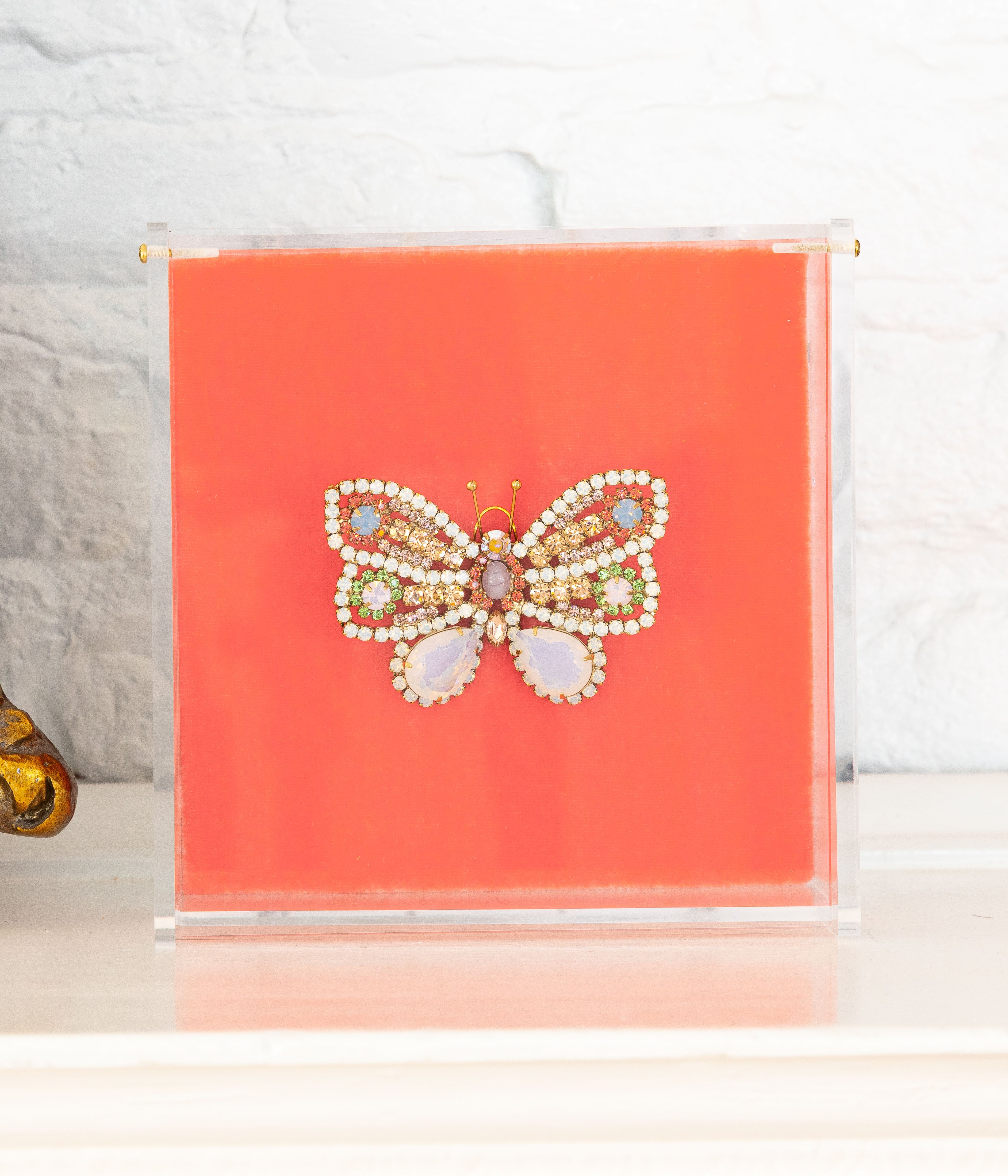 Small Butterfly in White Opal / Padparadscha / Peridot