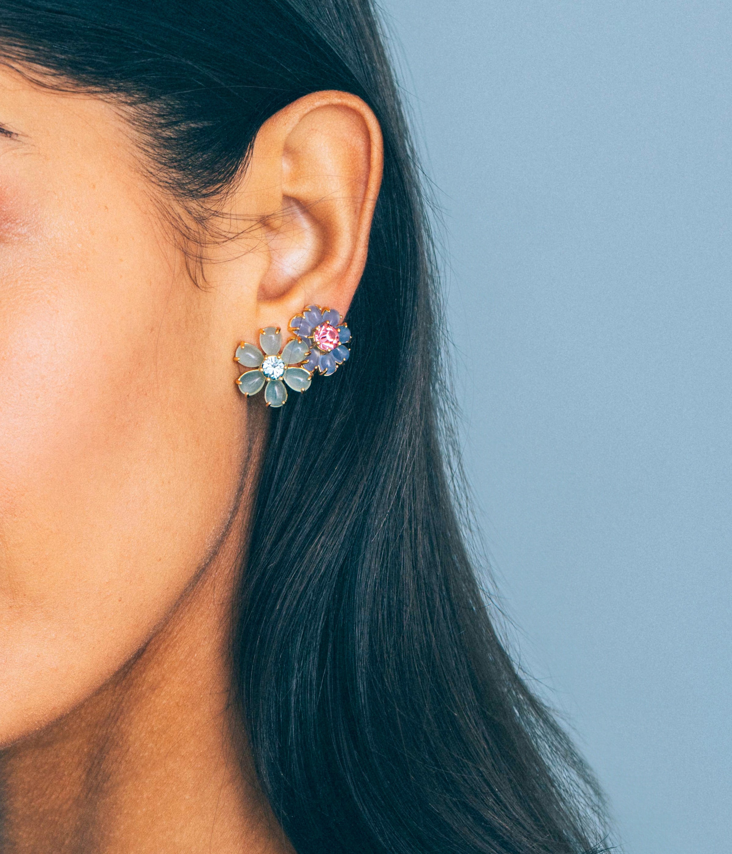 Emeline Flower Studs in Blue - Loren Hope