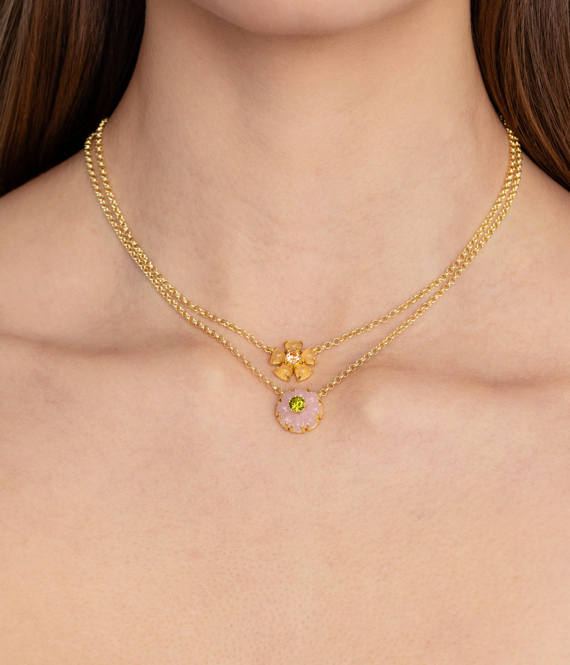 Emeline Flower Necklace in Rose Quartz - Loren Hope