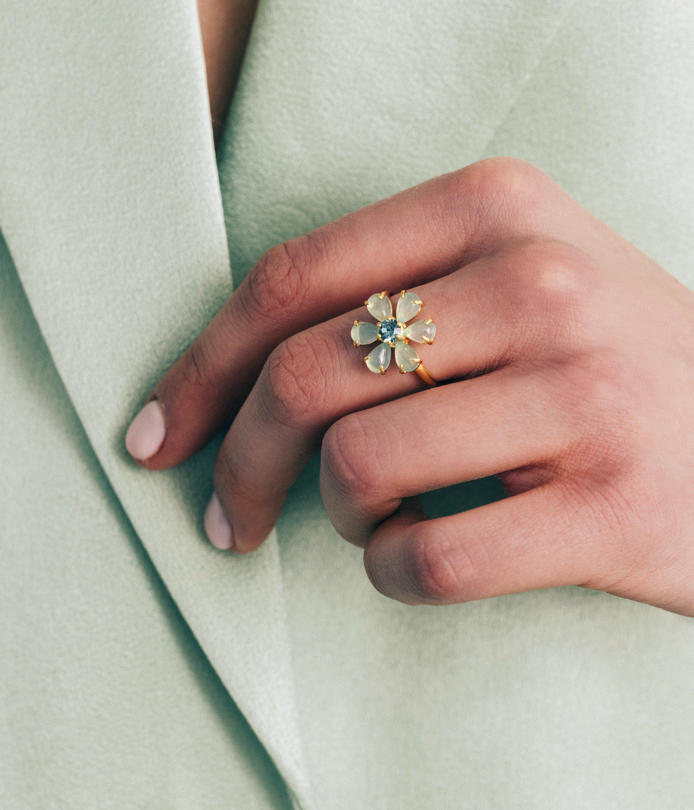 Emeline Flower Ring in Mint - Loren Hope