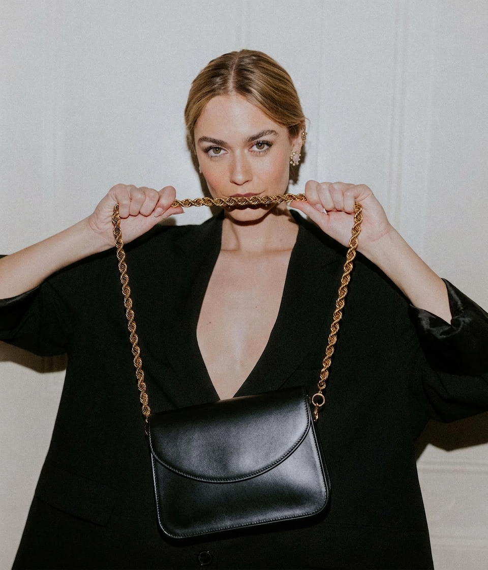The Ora Bag with Rope Chain Shoulder Strap in Black - Loren Hope