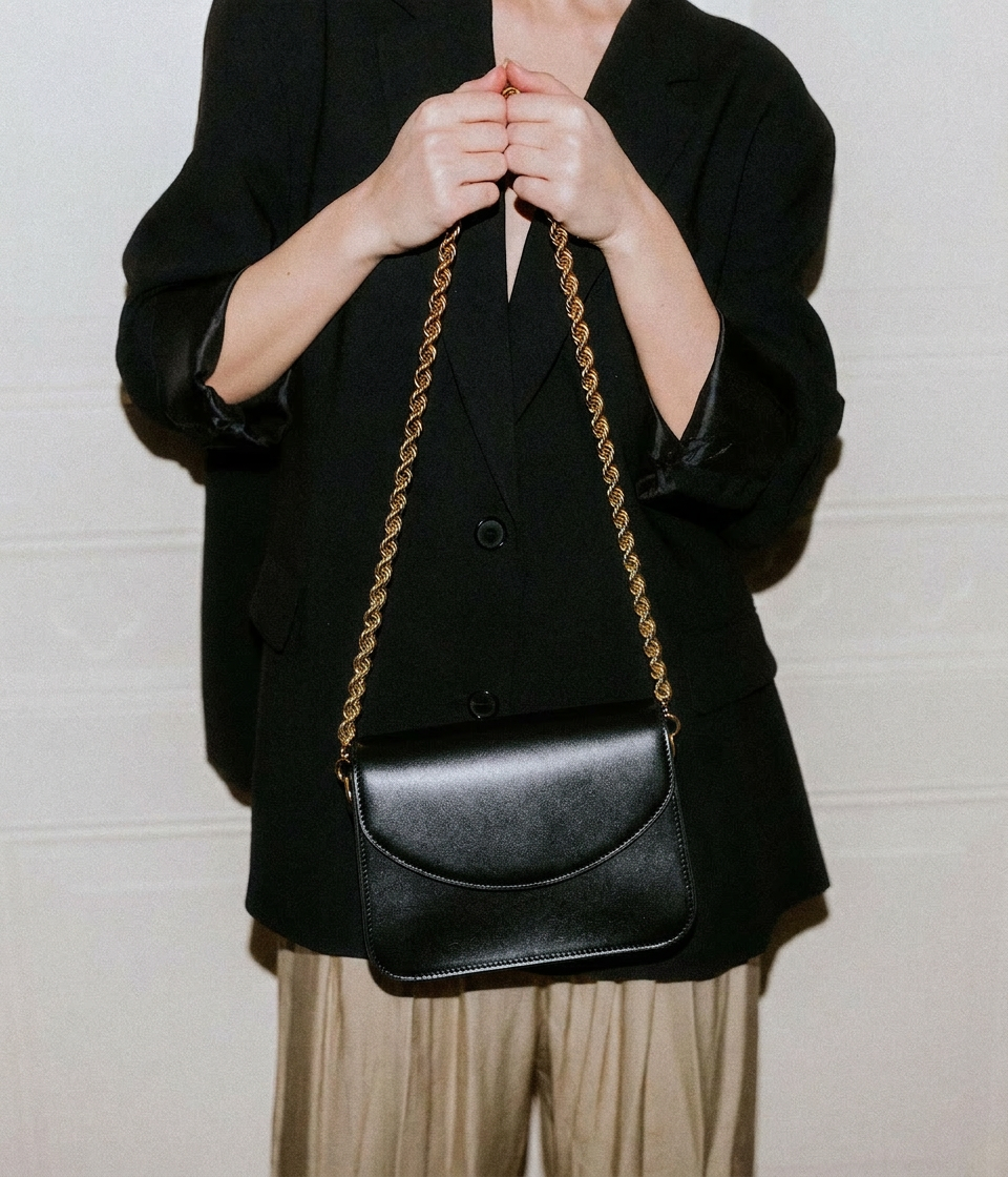 The Ora Bag with Rope Chain Shoulder Strap in Black - Loren Hope