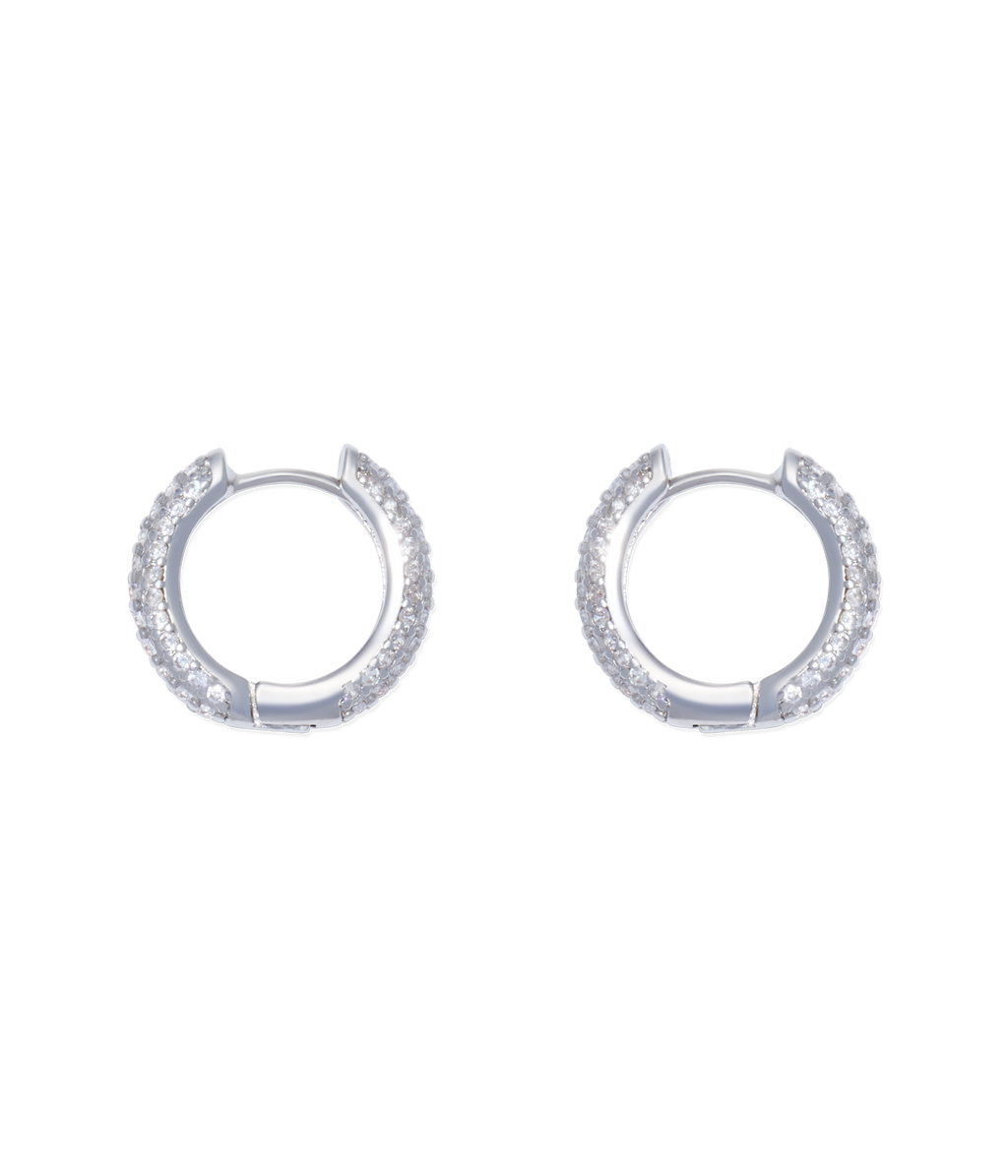 Silver pave huggie earrings deals