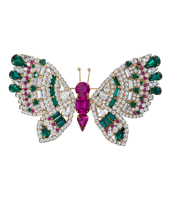 X-Large Butterfly in Crystal / Emerald / Fuchsia