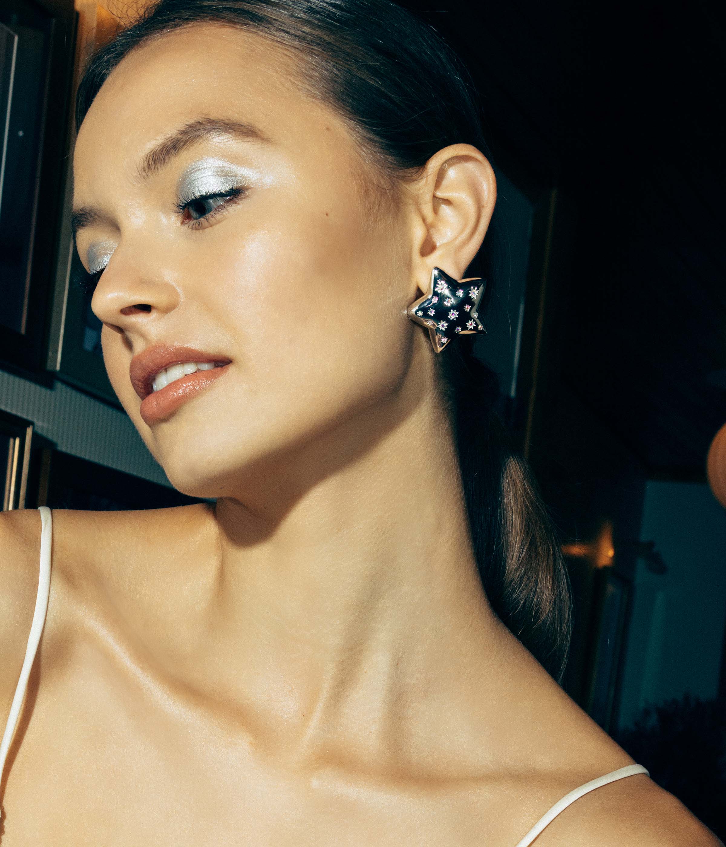 Puffy Star Earrings in Silver