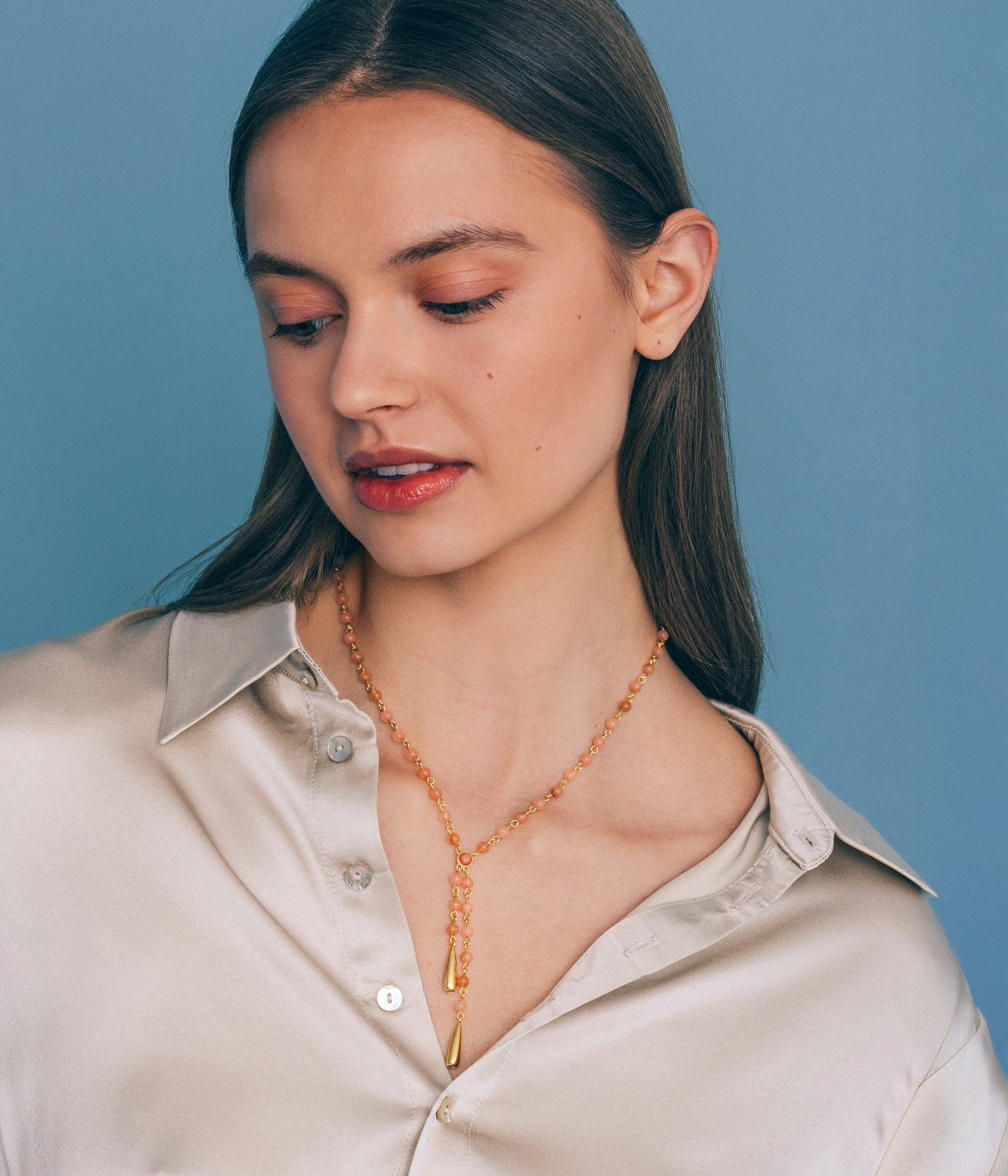 Sabine Y Necklace in Coral - Loren Hope