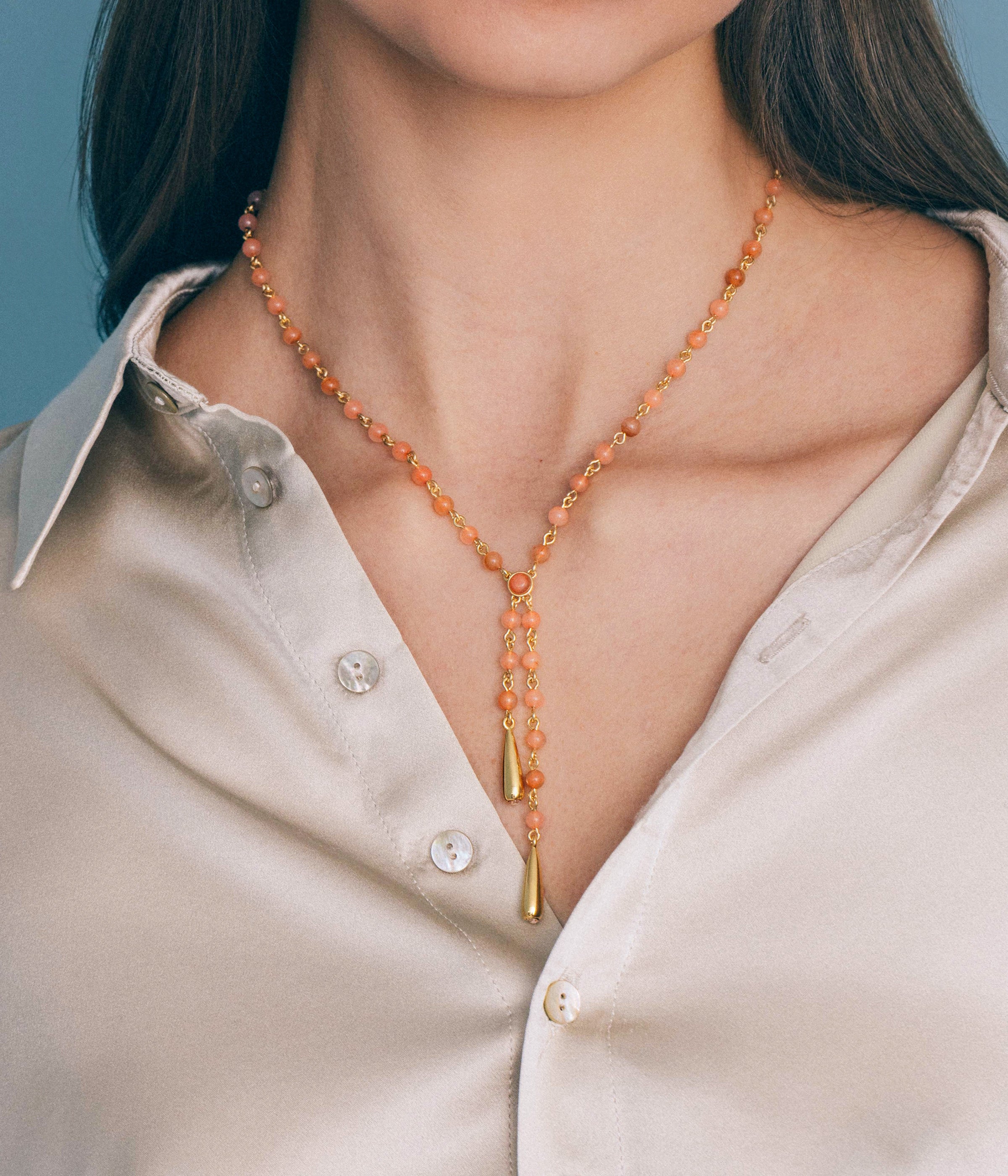 Sabine Y Necklace in Coral - Loren Hope
