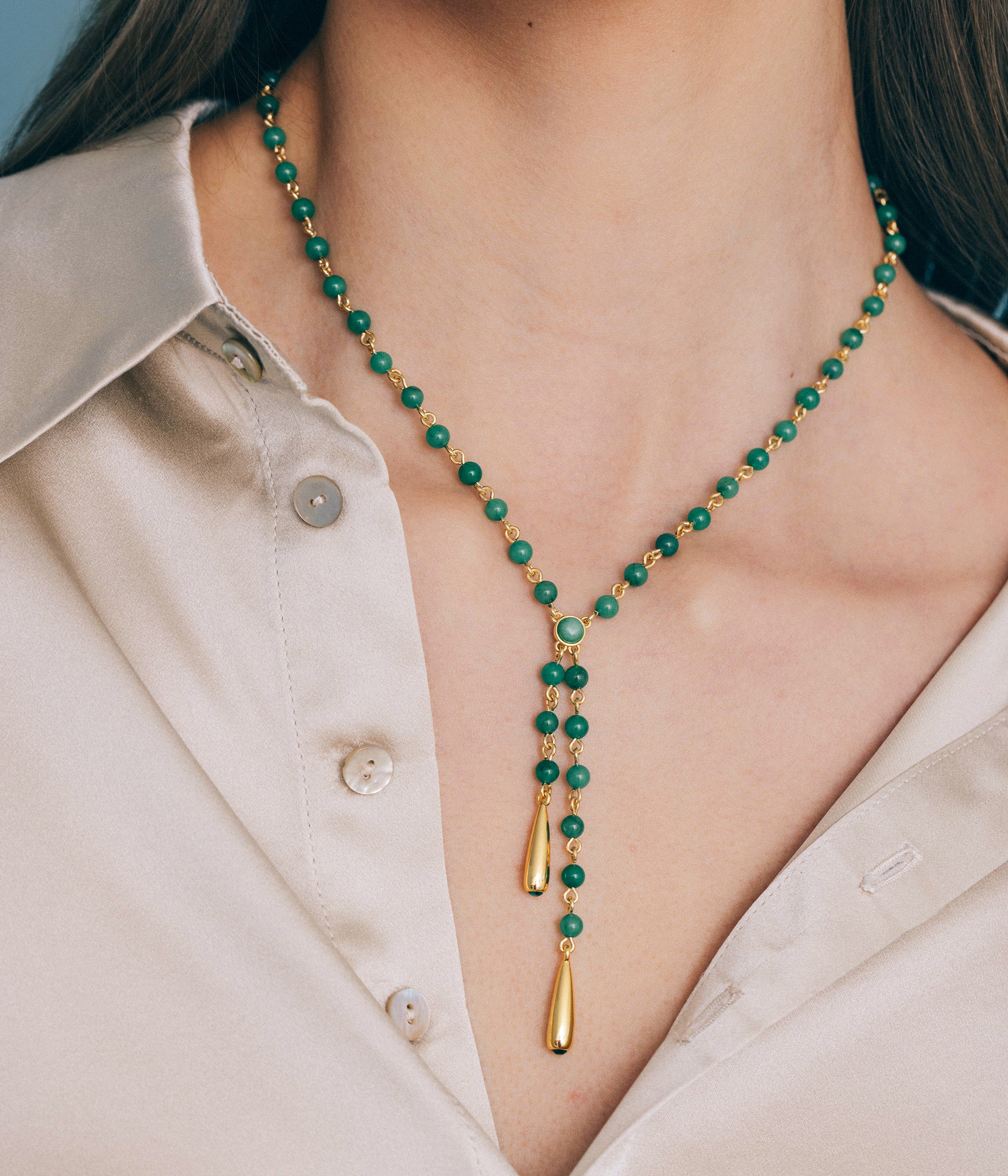 Sabine Y Necklace in Green - Loren Hope