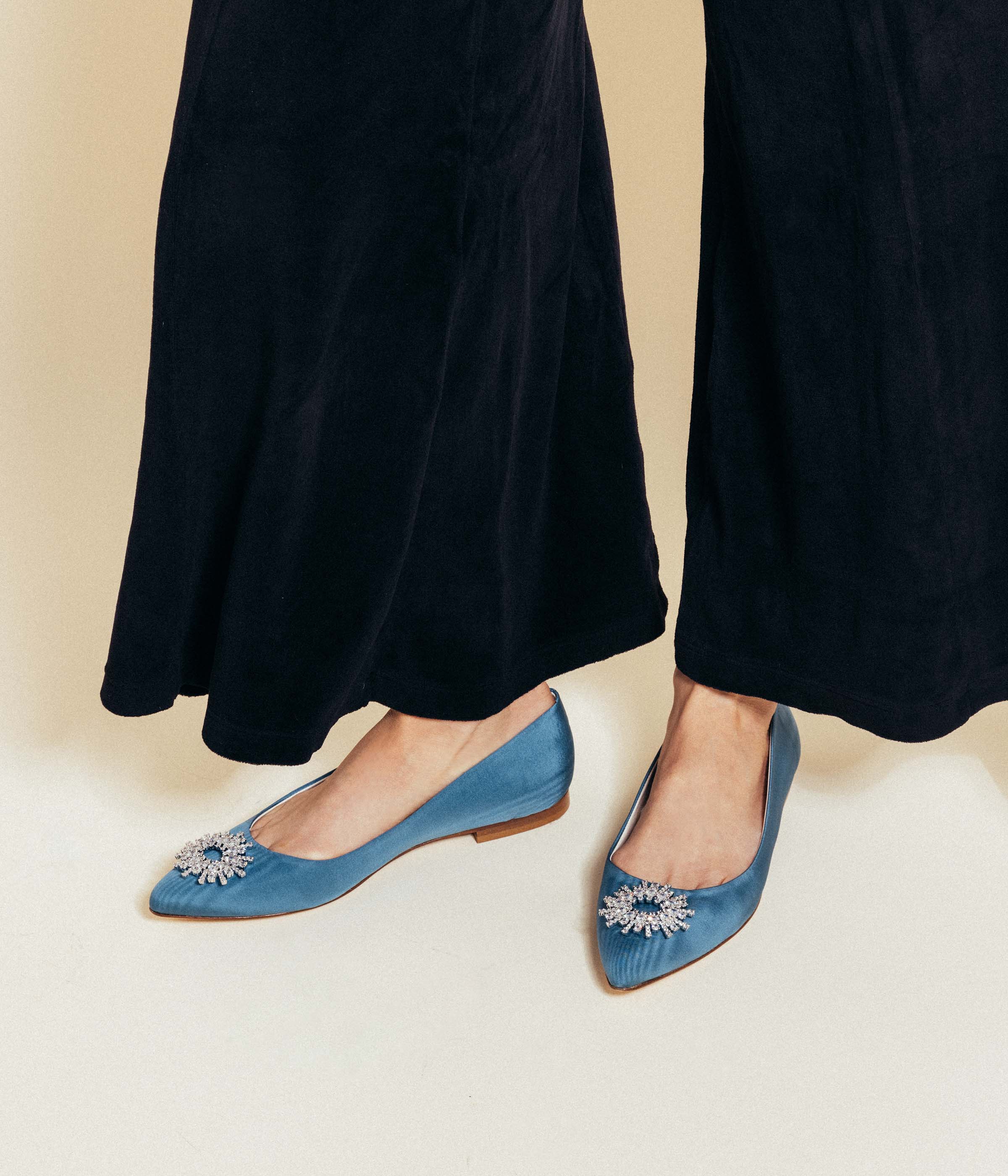 Stevie Ballerina Flats in Blue Silk Moire