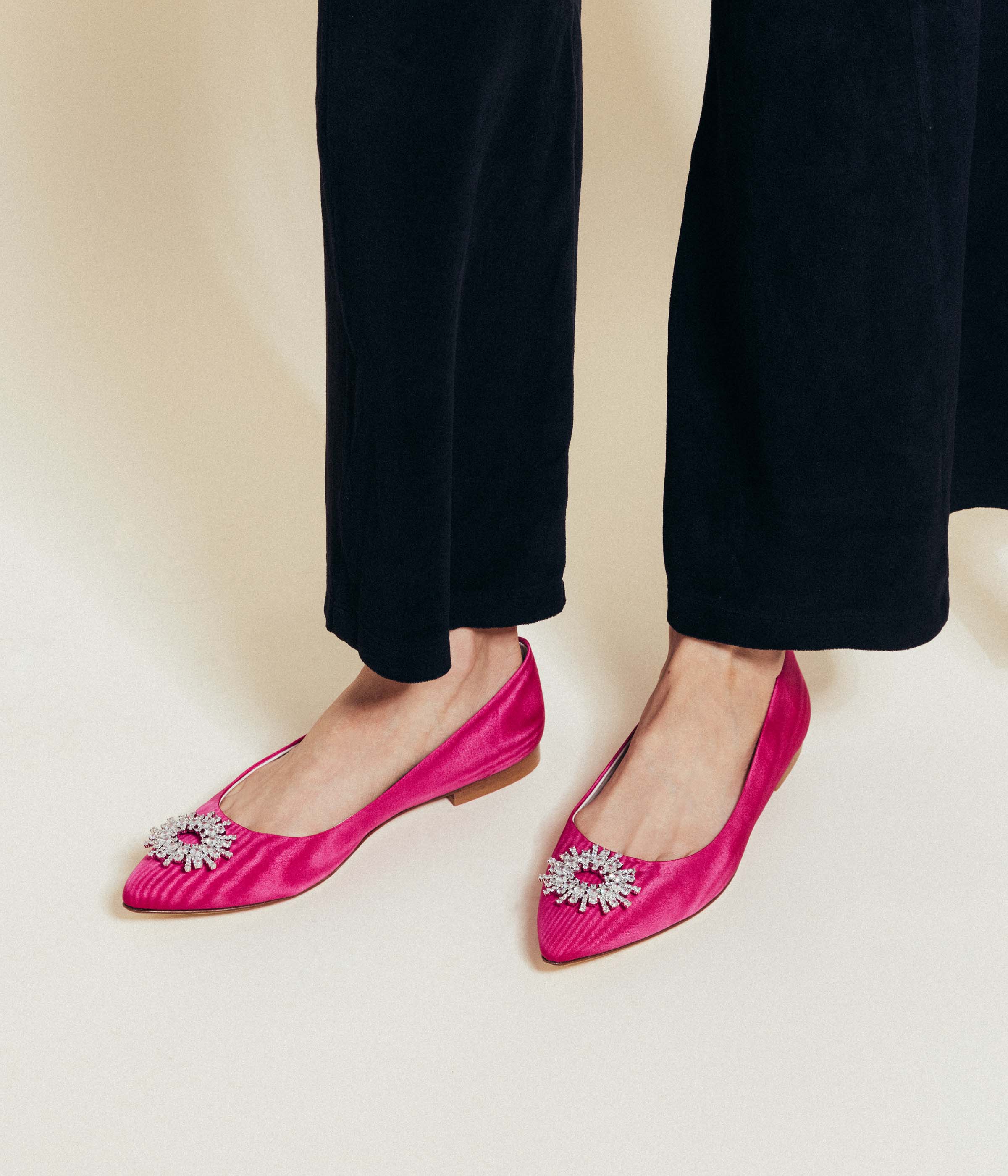 Stevie Ballerina Flats in Pink Silk Moire