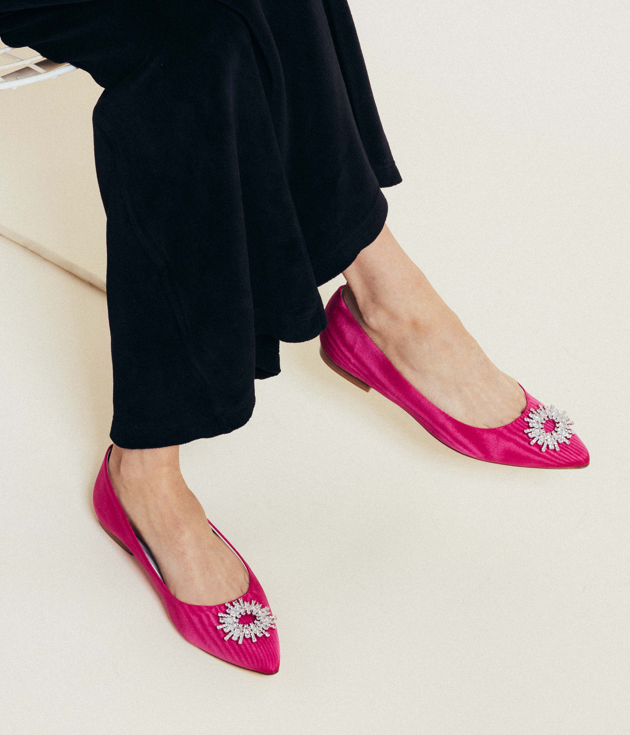Stevie Ballerina Flats in Pink Silk Moire