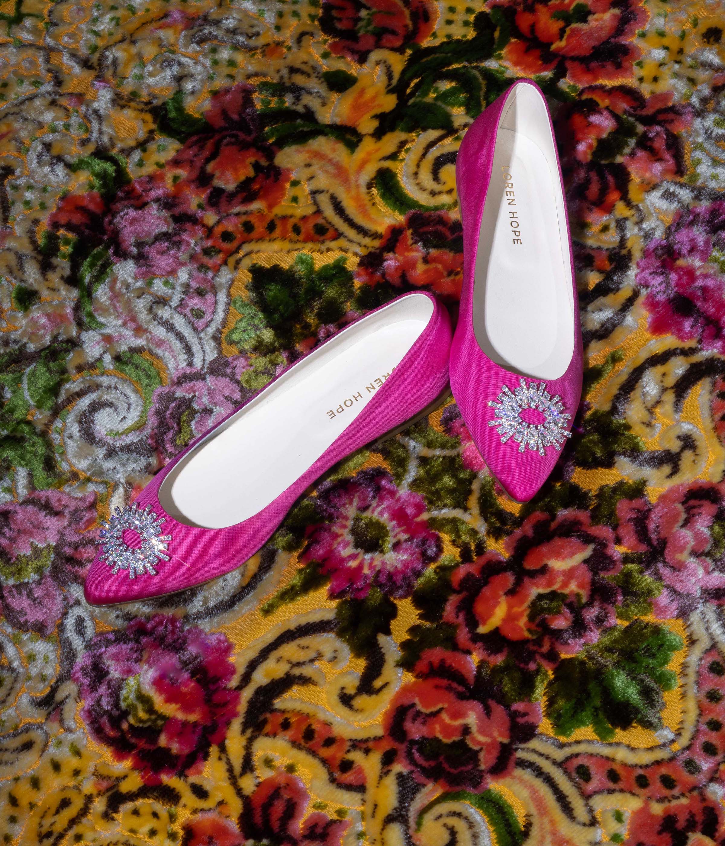 Stevie Ballerina Flats in Pink Silk Moire