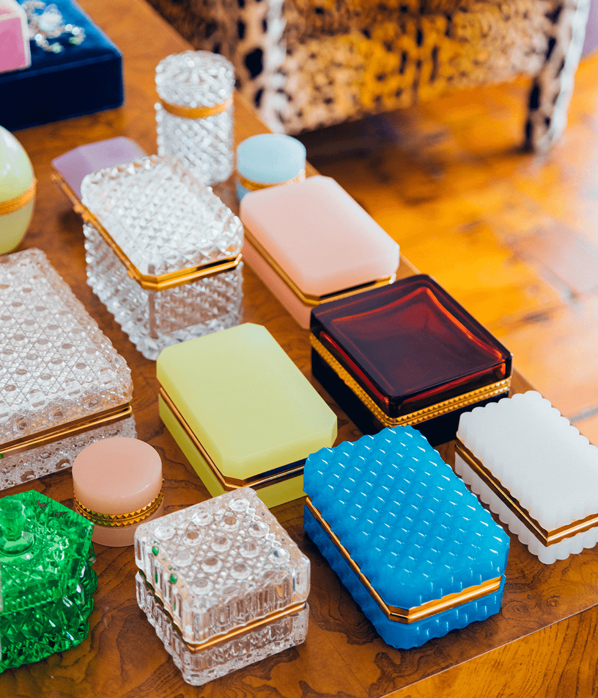 Studded Petroleum Blue Rectangle Opaline Glass Box