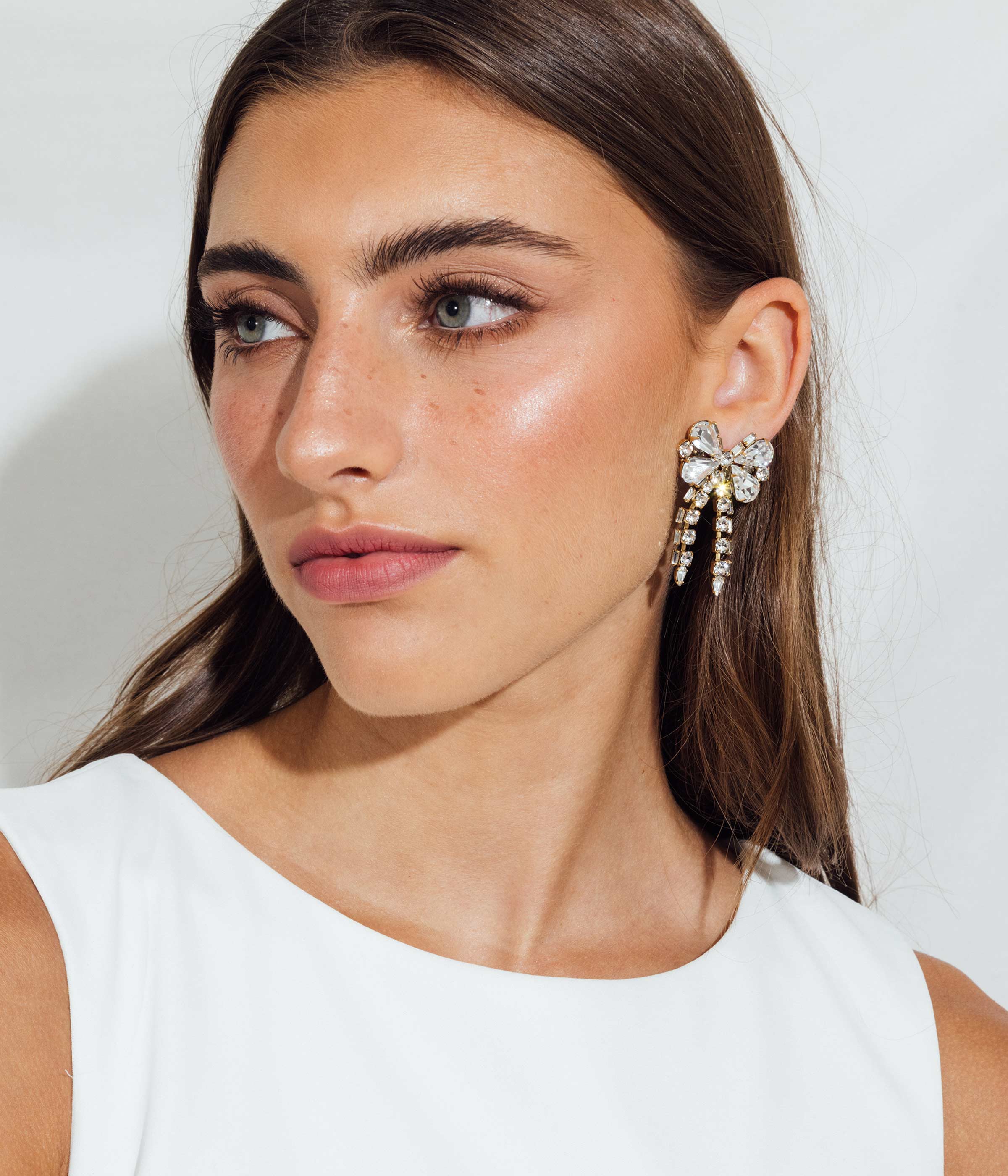 James Bow Earrings in Crystal - Loren Hope