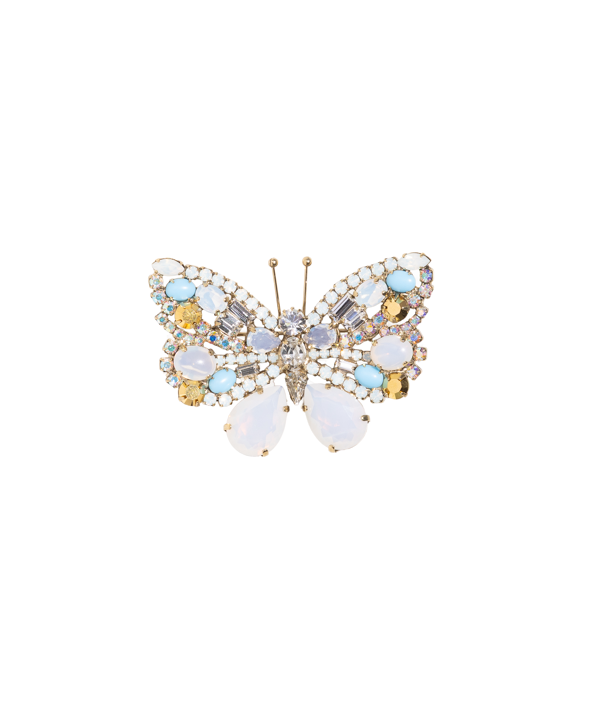 Small Butterfly in White Opal / Turquoise / Crystal