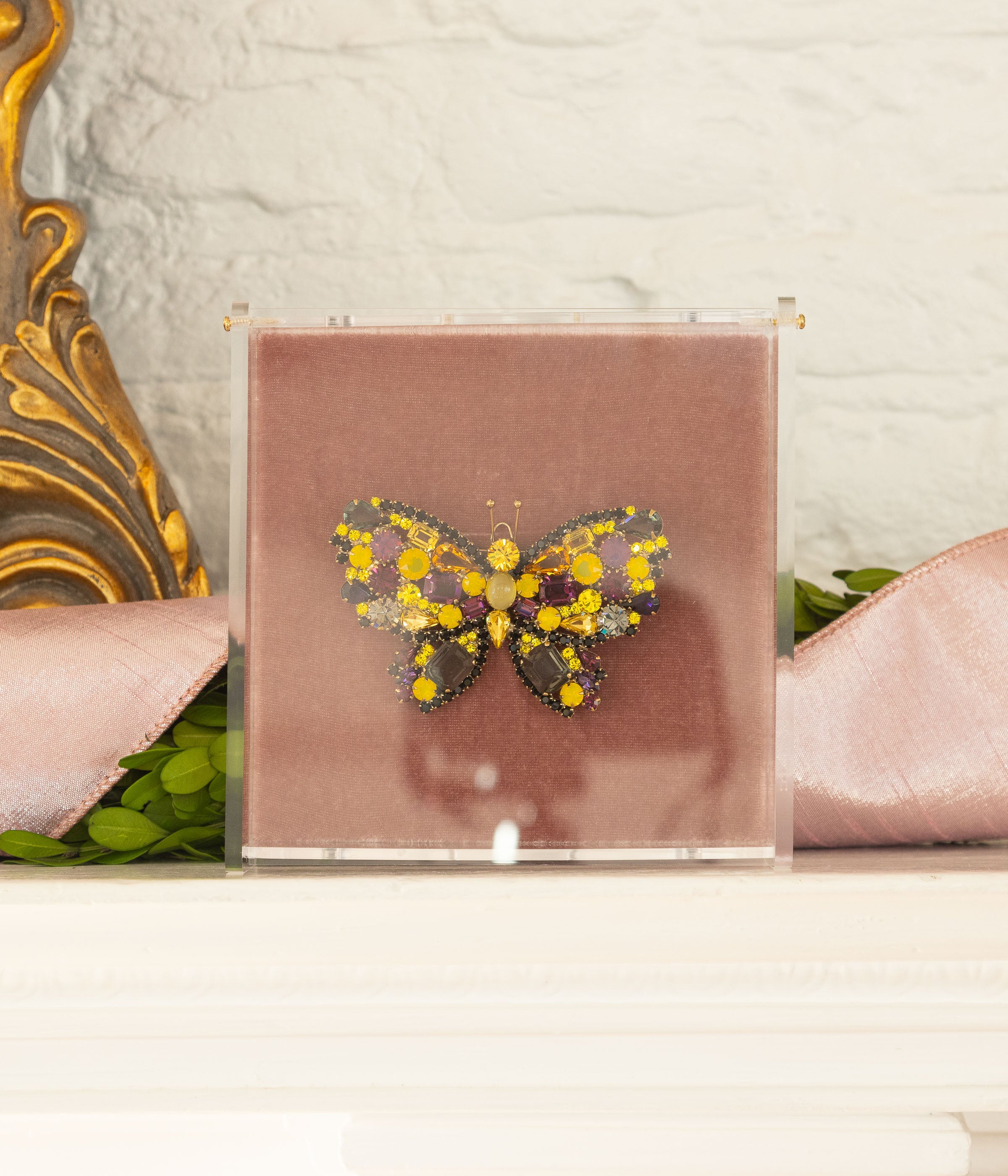Large Butterfly in Yellow Opal / Jet / Amethyst