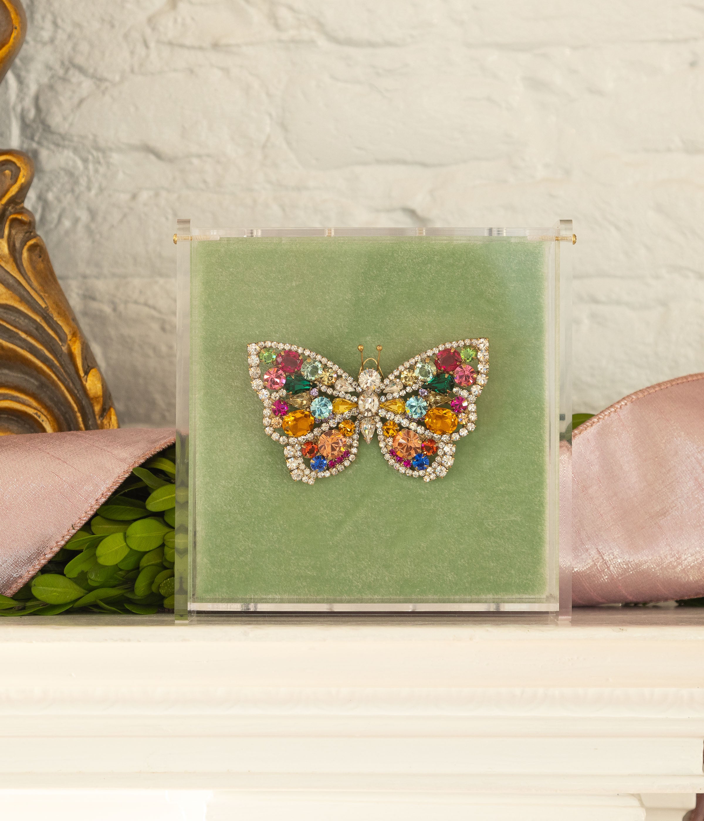 Large Butterfly in Emerald / Rubinite / Apricot Multi