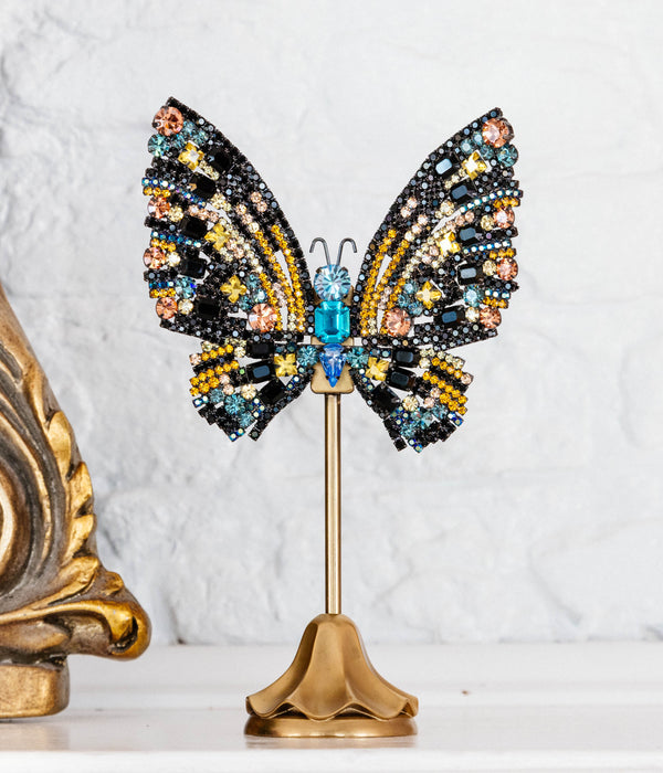Medium Empress Butterfly in Black / Apricot / Blue