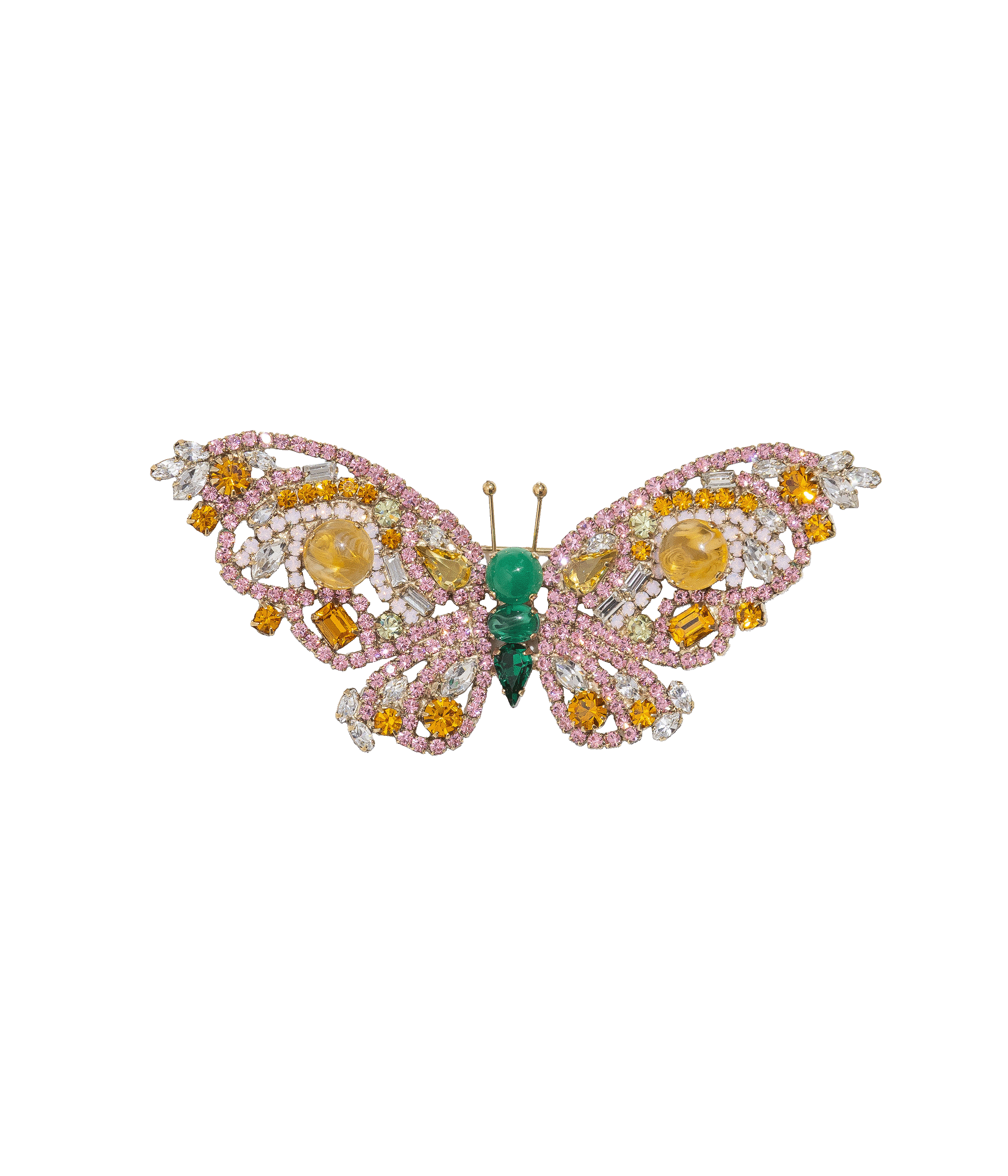 Large Butterfly in Vintage Crystal / Light Rose / Emerald