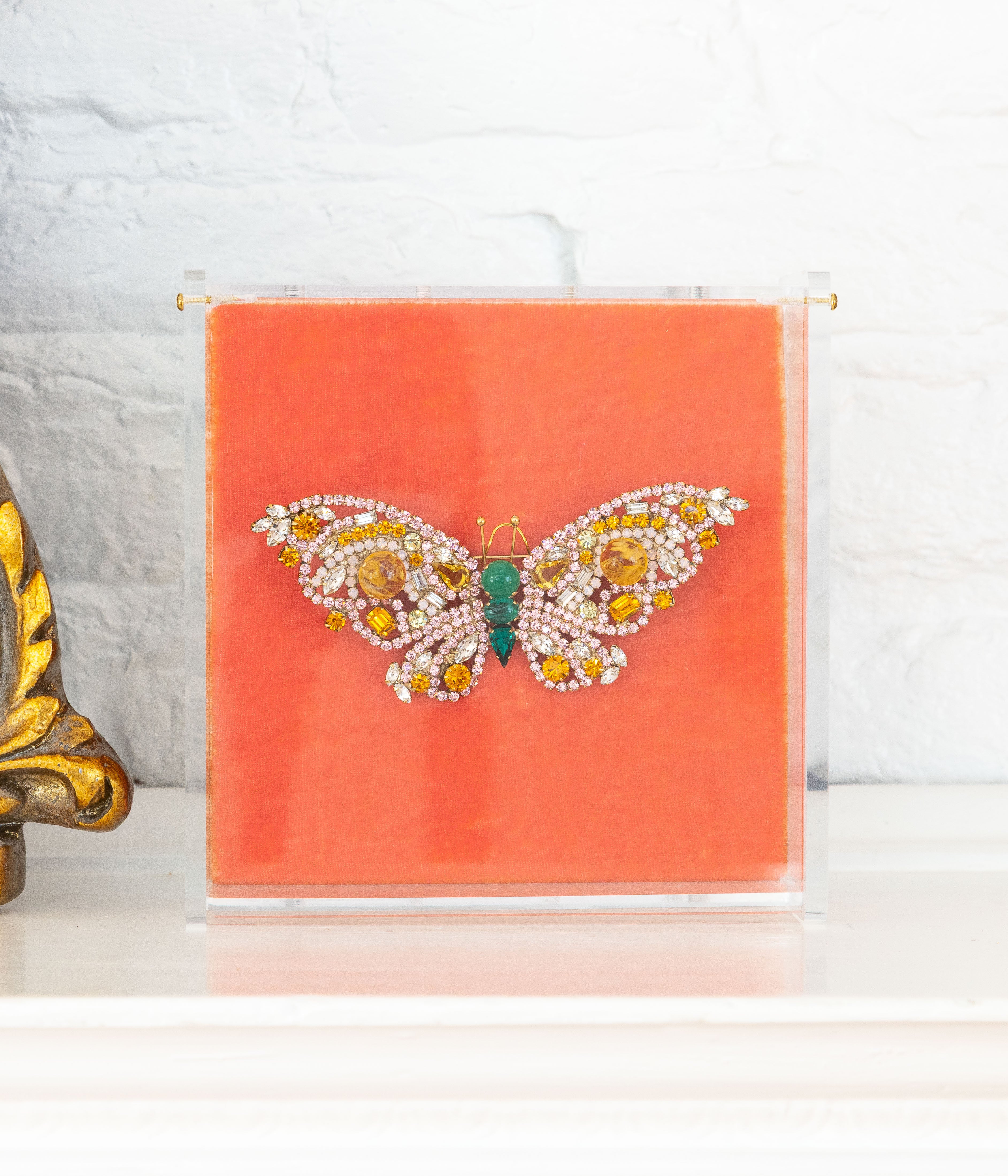 Large Butterfly in Vintage Crystal / Light Rose / Emerald