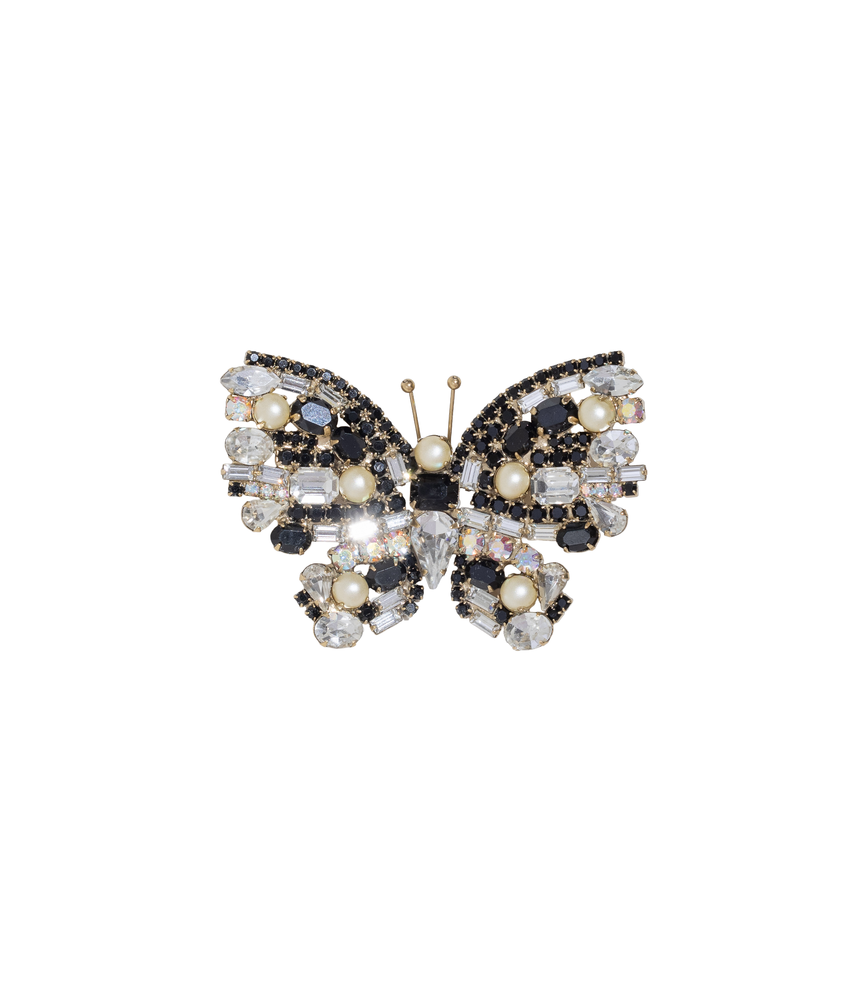 Medium Butterfly in Jet / White Pearl / Crystal