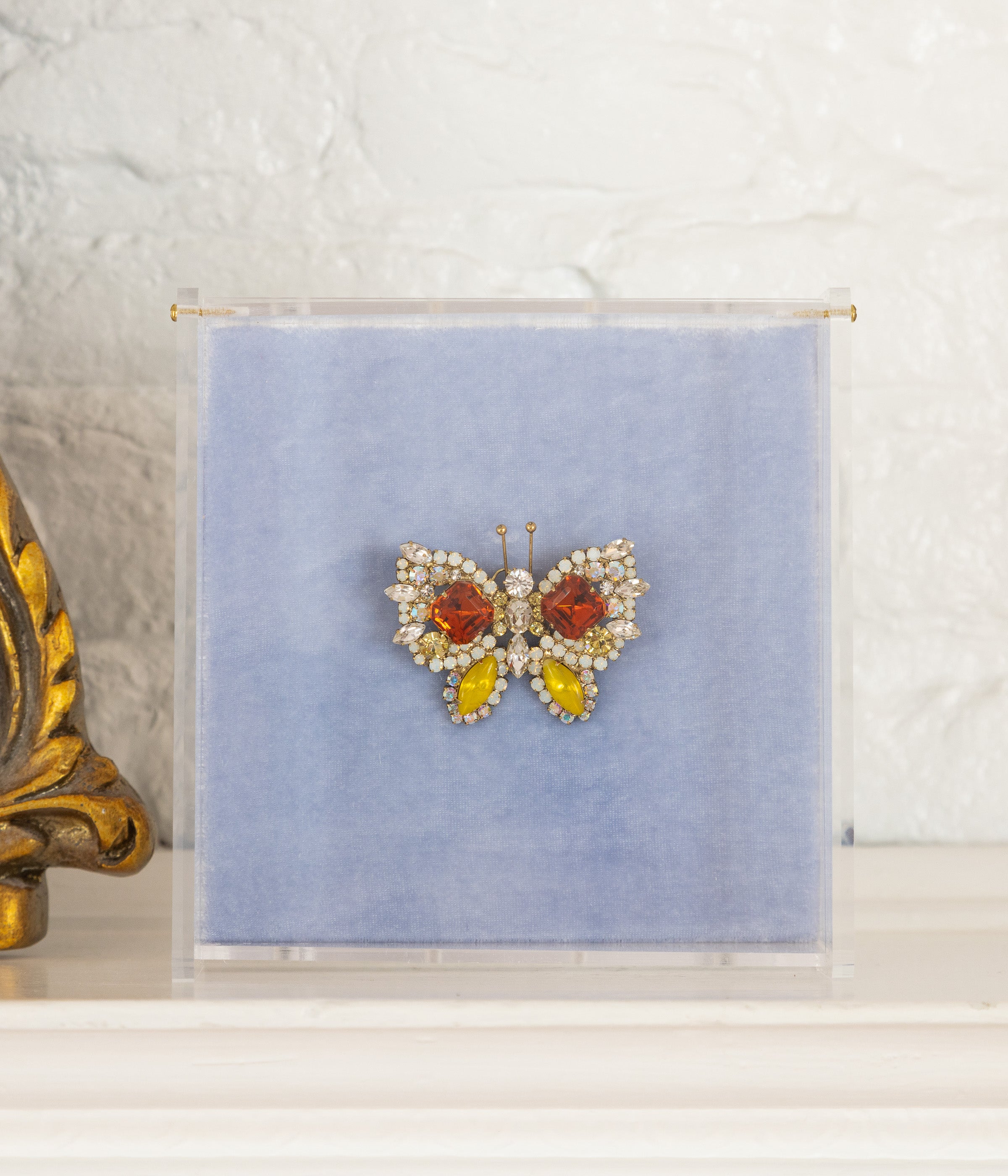 Small Butterfly in Crystal / Madiera Topaz Eye / Yellow Opal