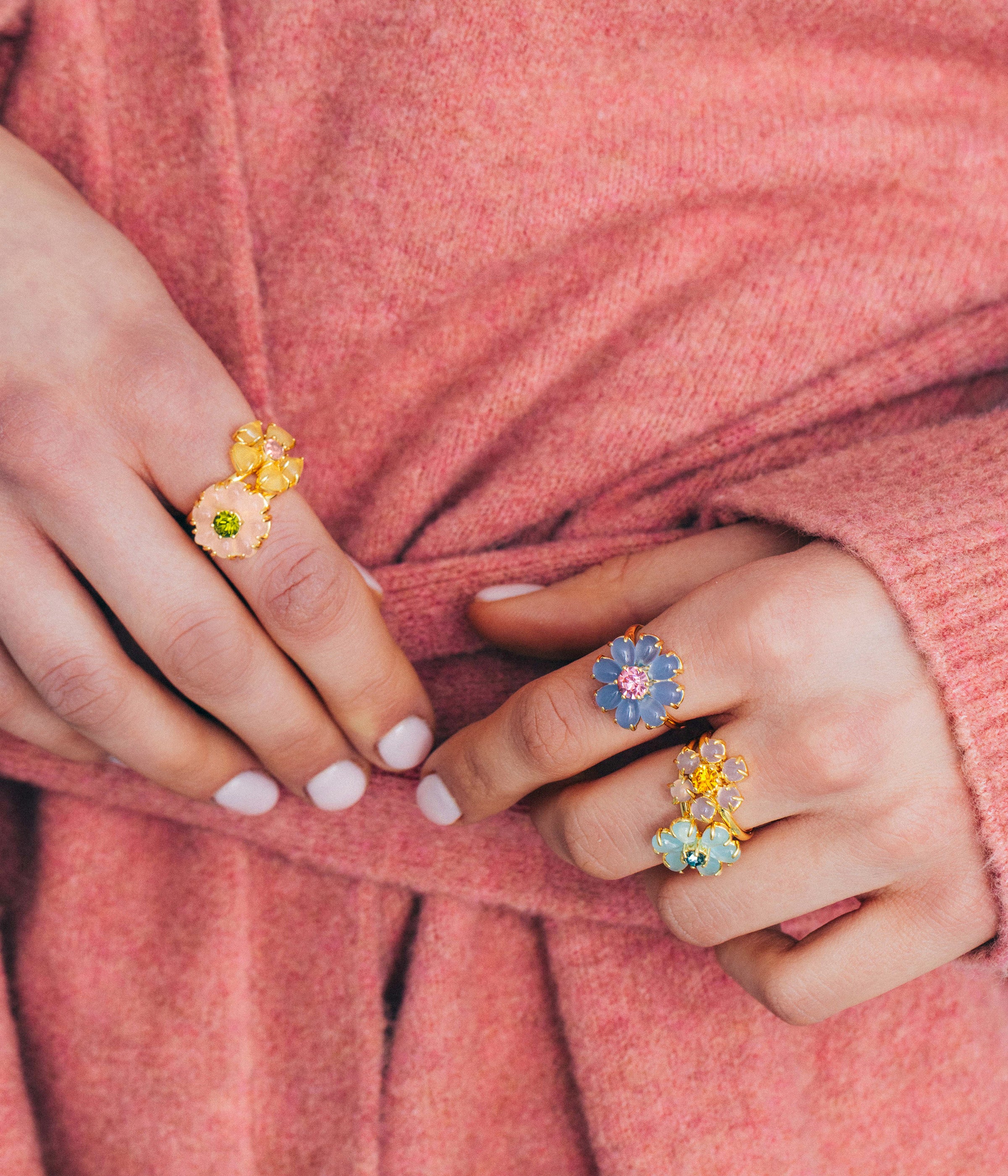 Emeline Flower Ring in Rose Quartz