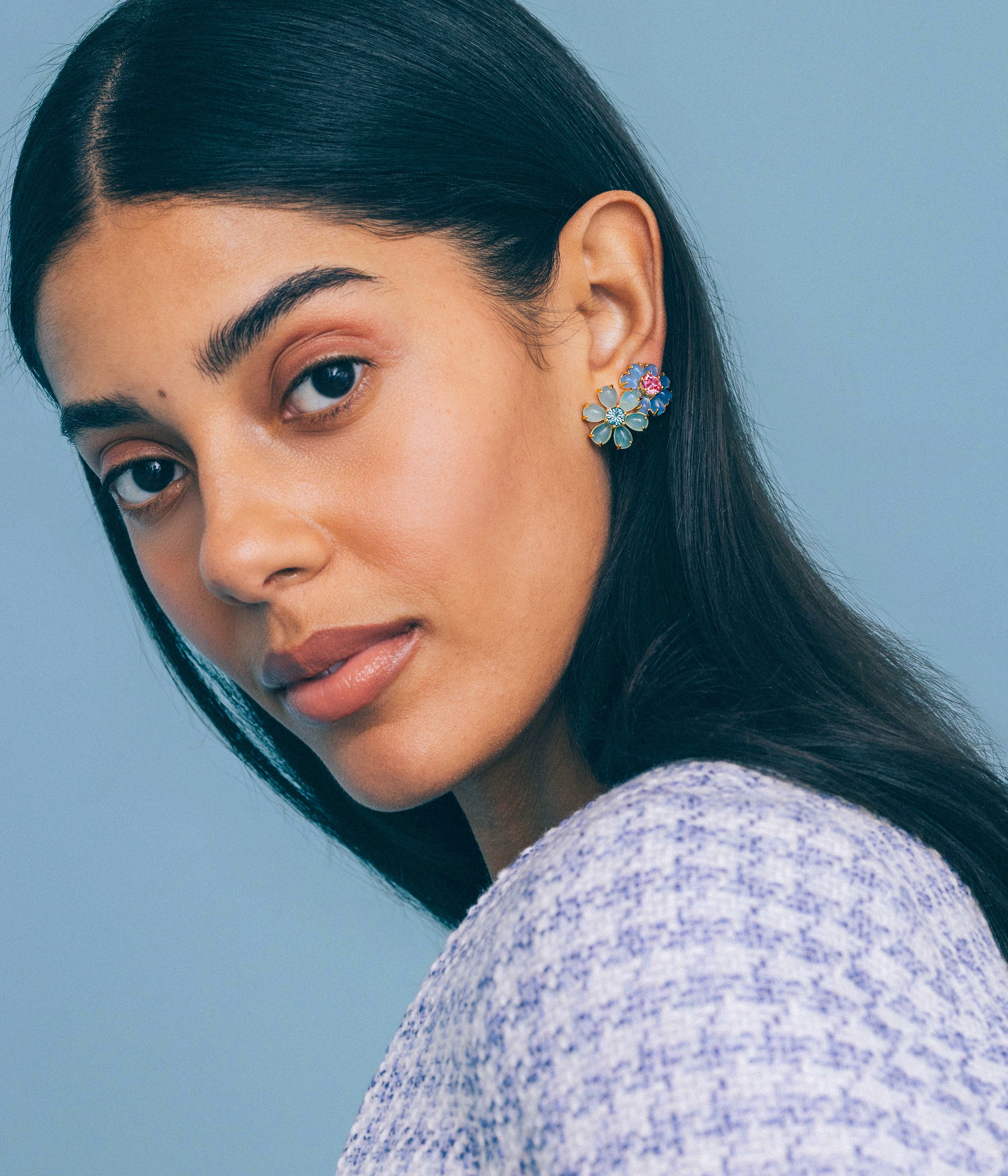 Emeline Flower Studs in Blue - Loren Hope