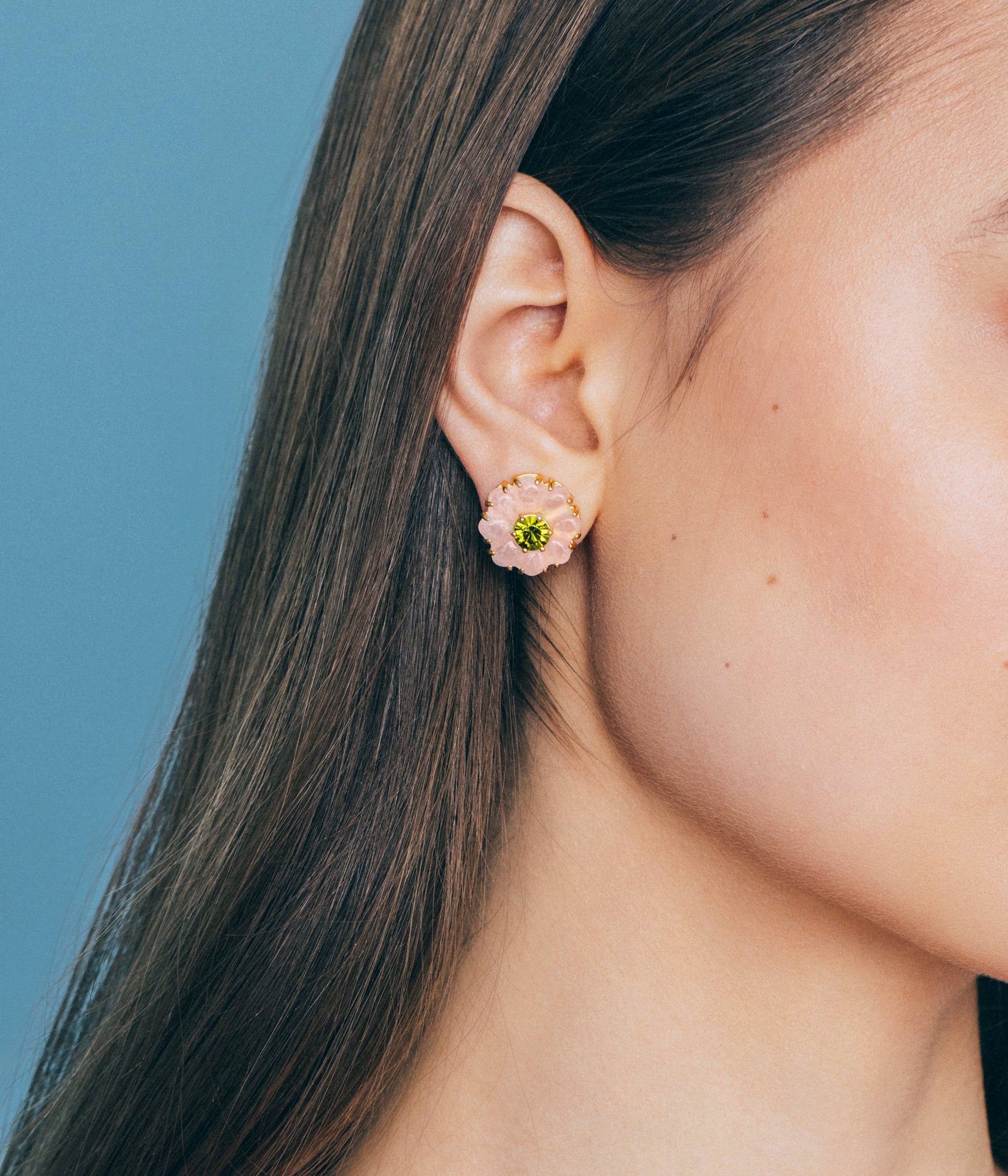 Emeline Flower Studs in Rose Quartz