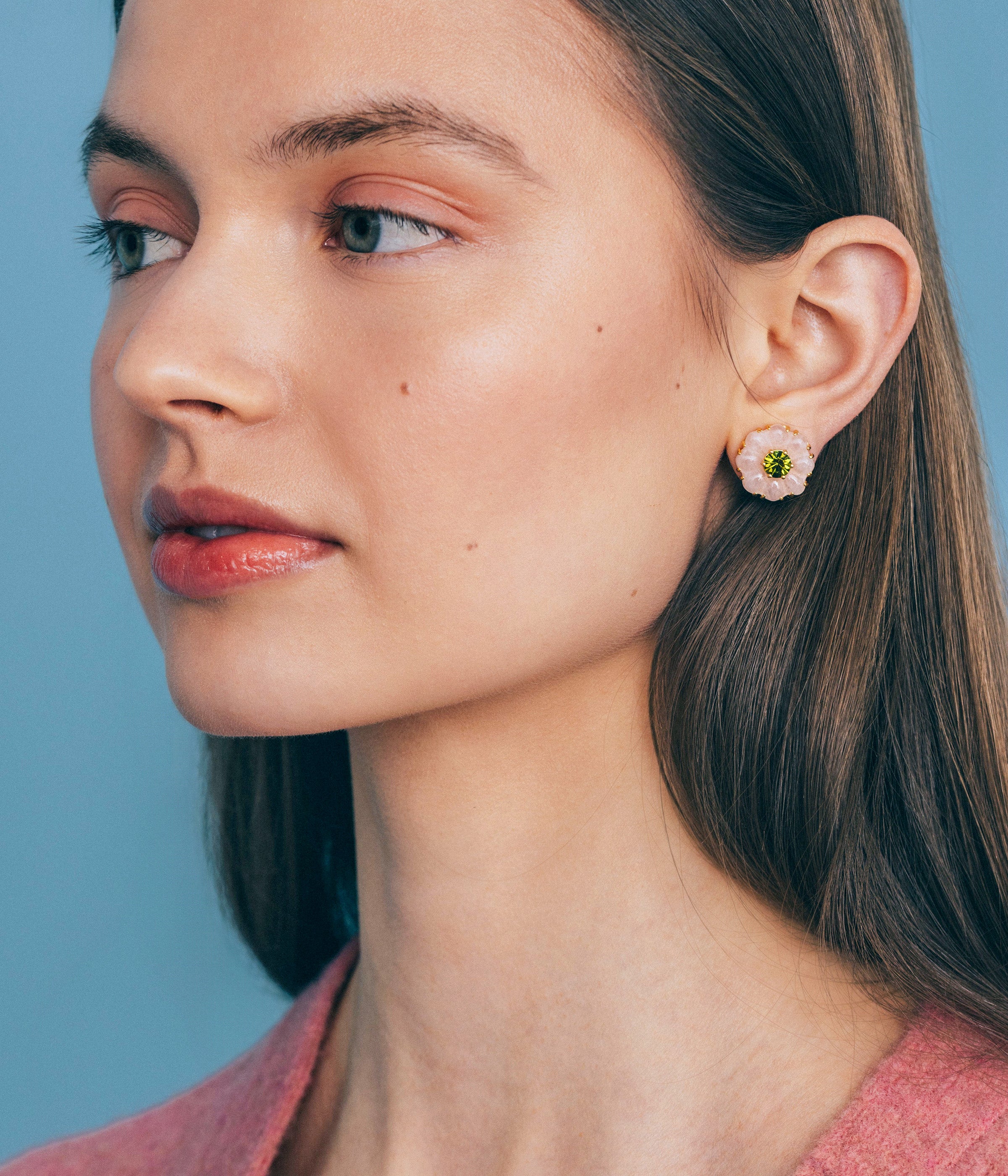 Emeline Flower Studs in Rose Quartz