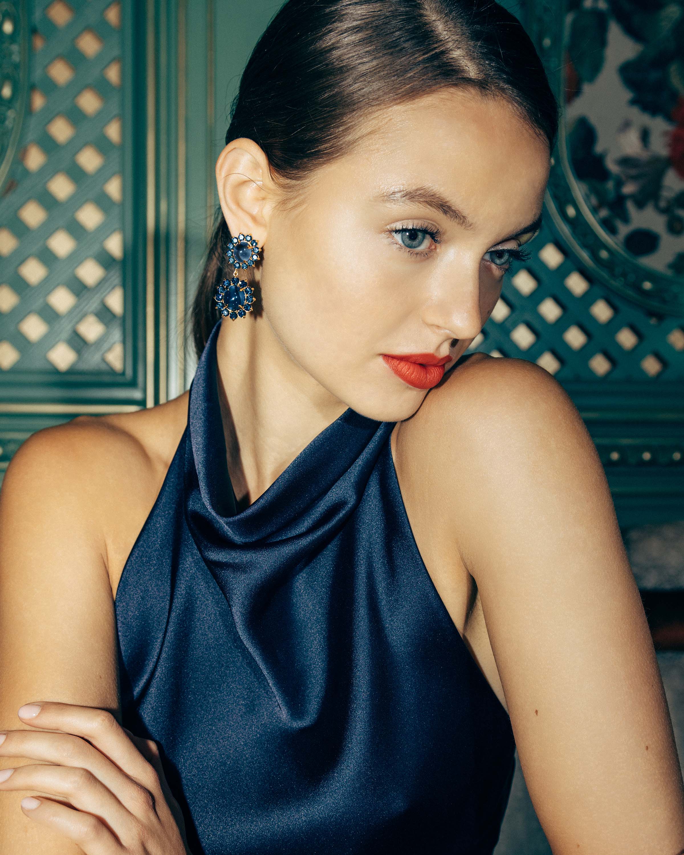 blue dress earrings NAVY BLUE EARRINGS yellow gold