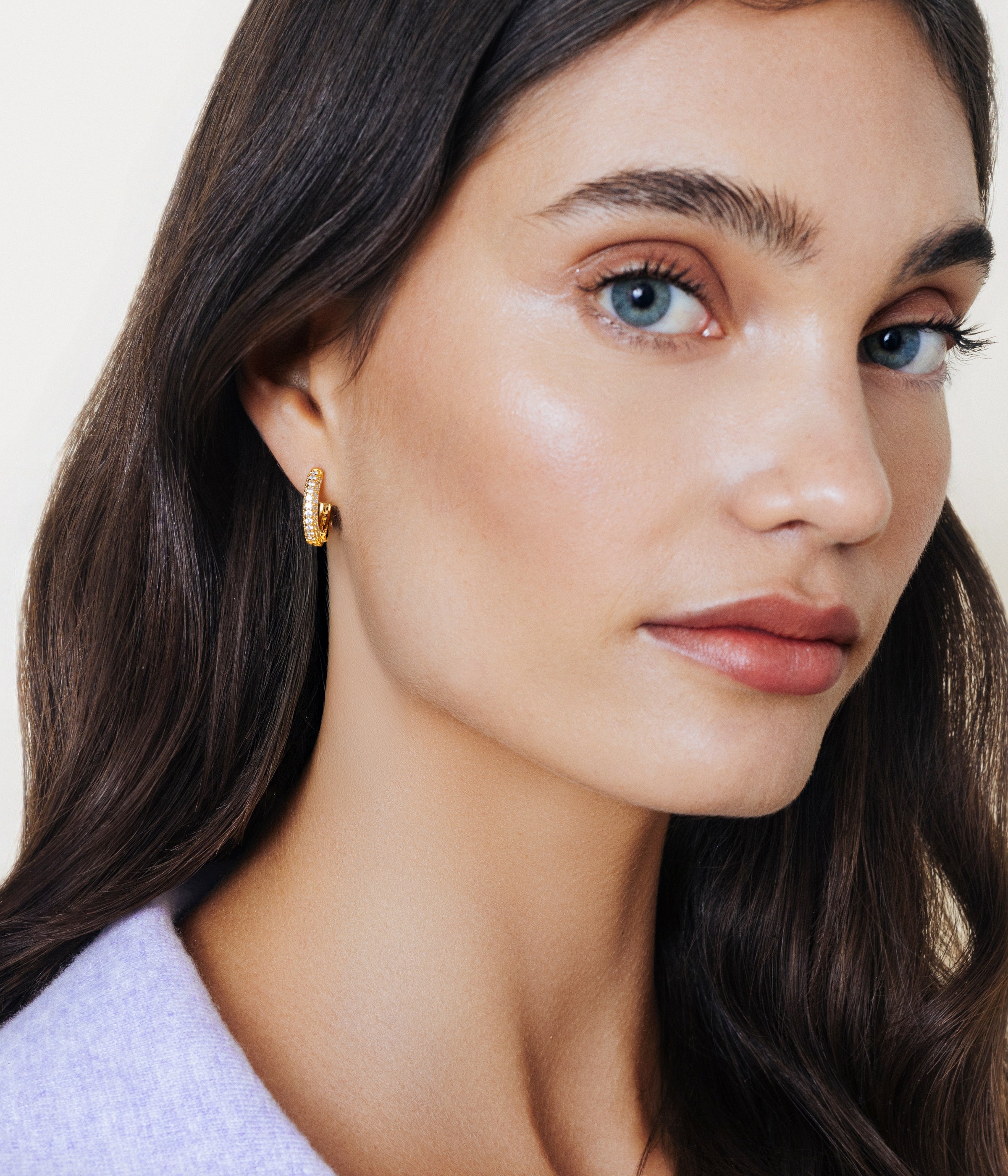 Pavé Huggie Hoops in Gold