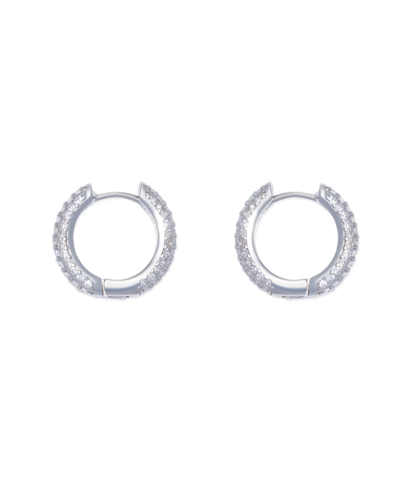 Pavé Huggie Hoops in Silver