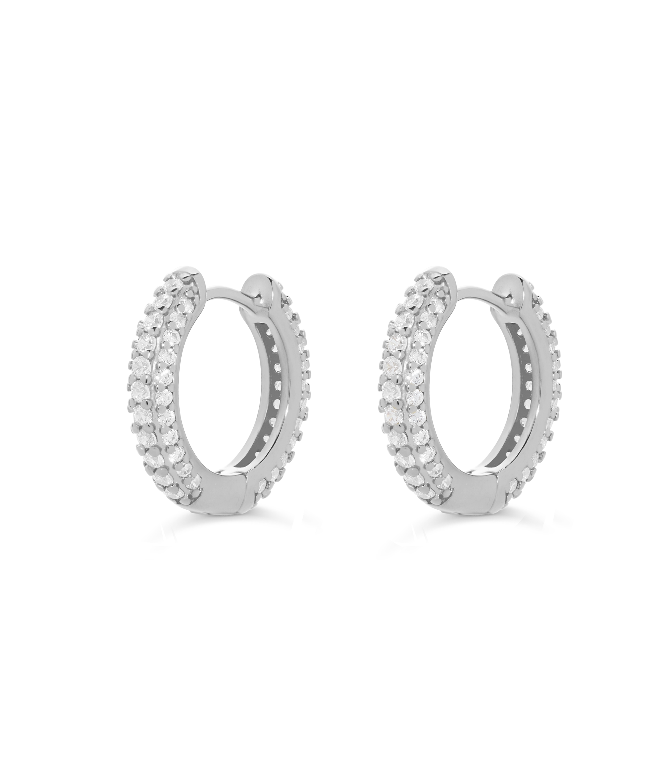 Pavé Huggie Hoops in Silver