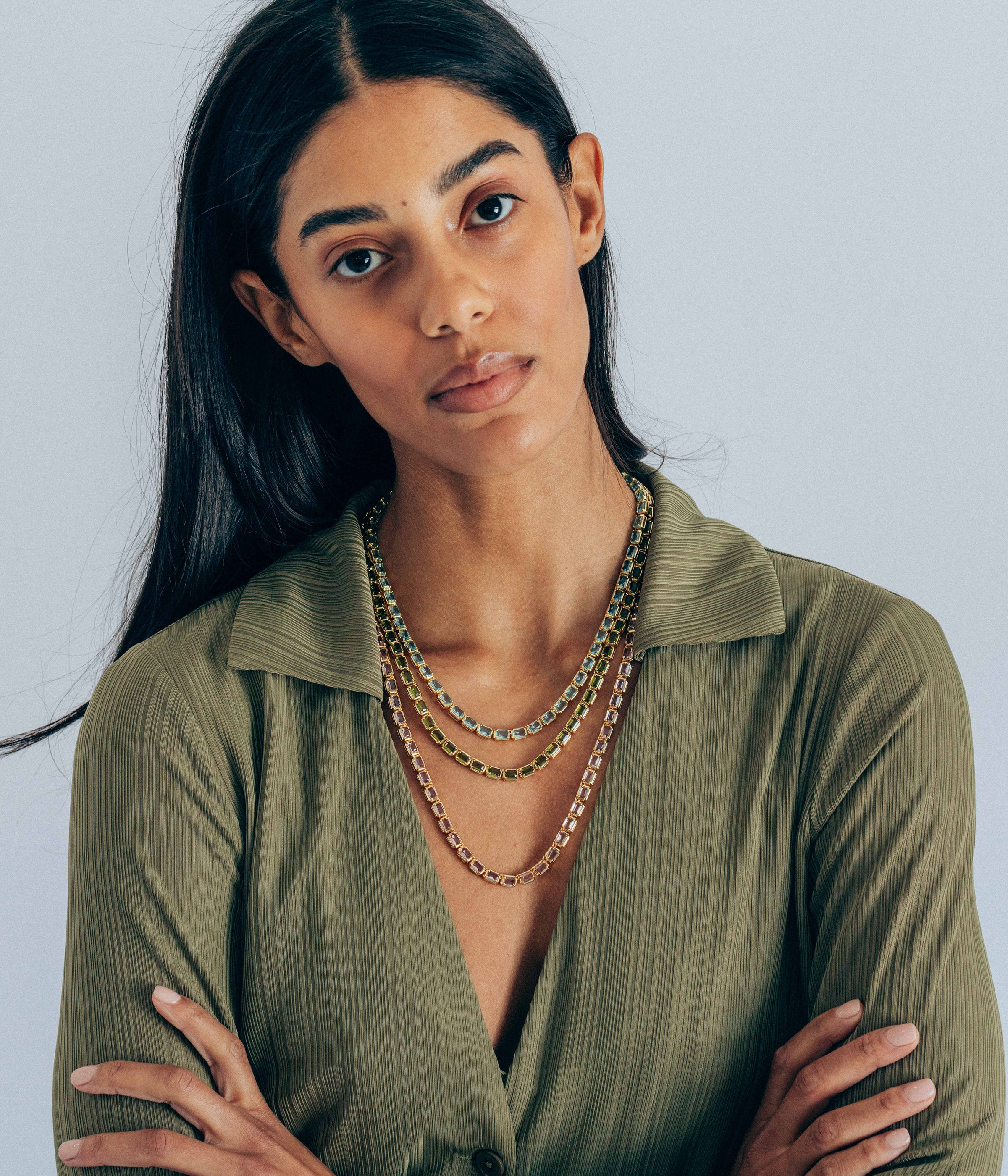 Liza Slider Necklace in Olivine - Loren Hope