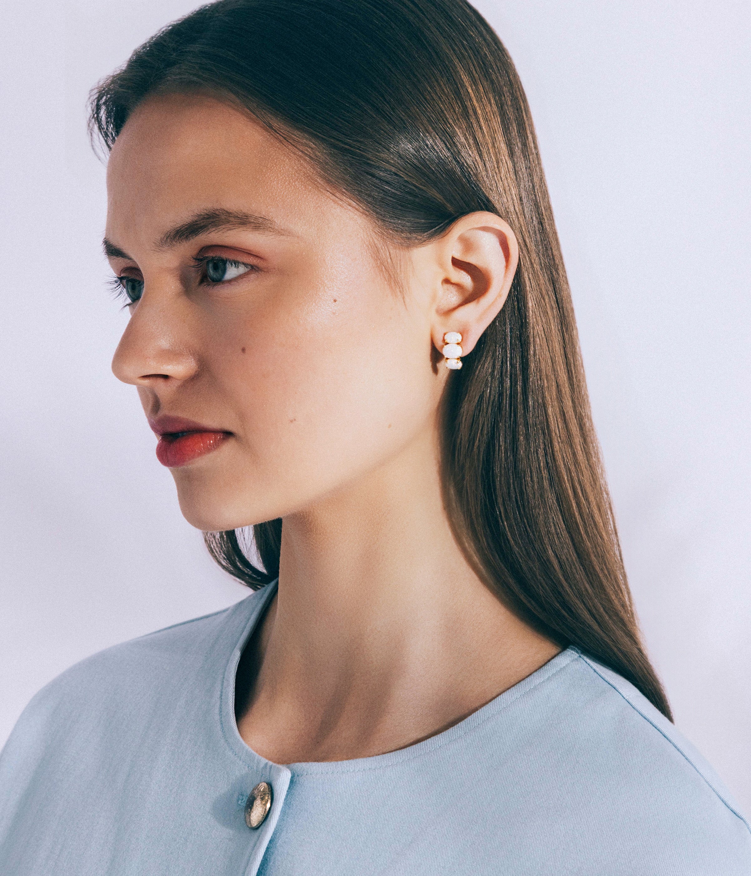Nola Studs in White Opal