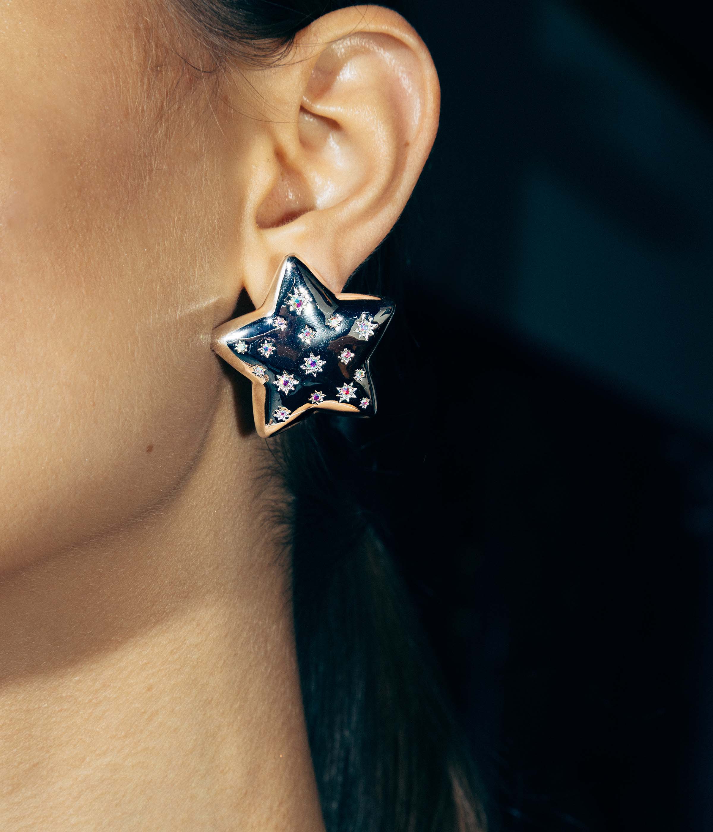 Puffy Star Earrings in Silver