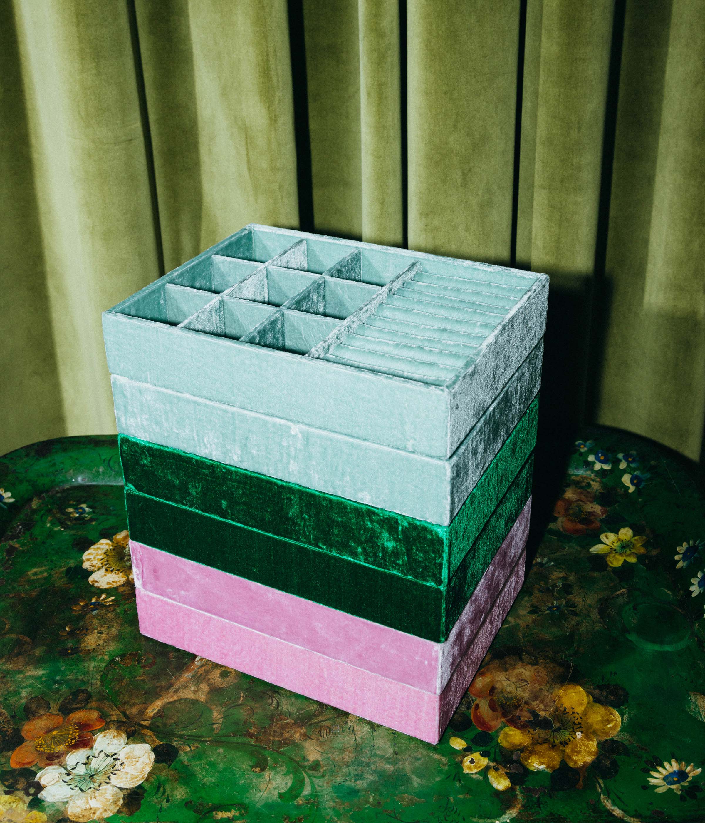 Stackable Velvet Jewelry Tray Seafoam - Main Image