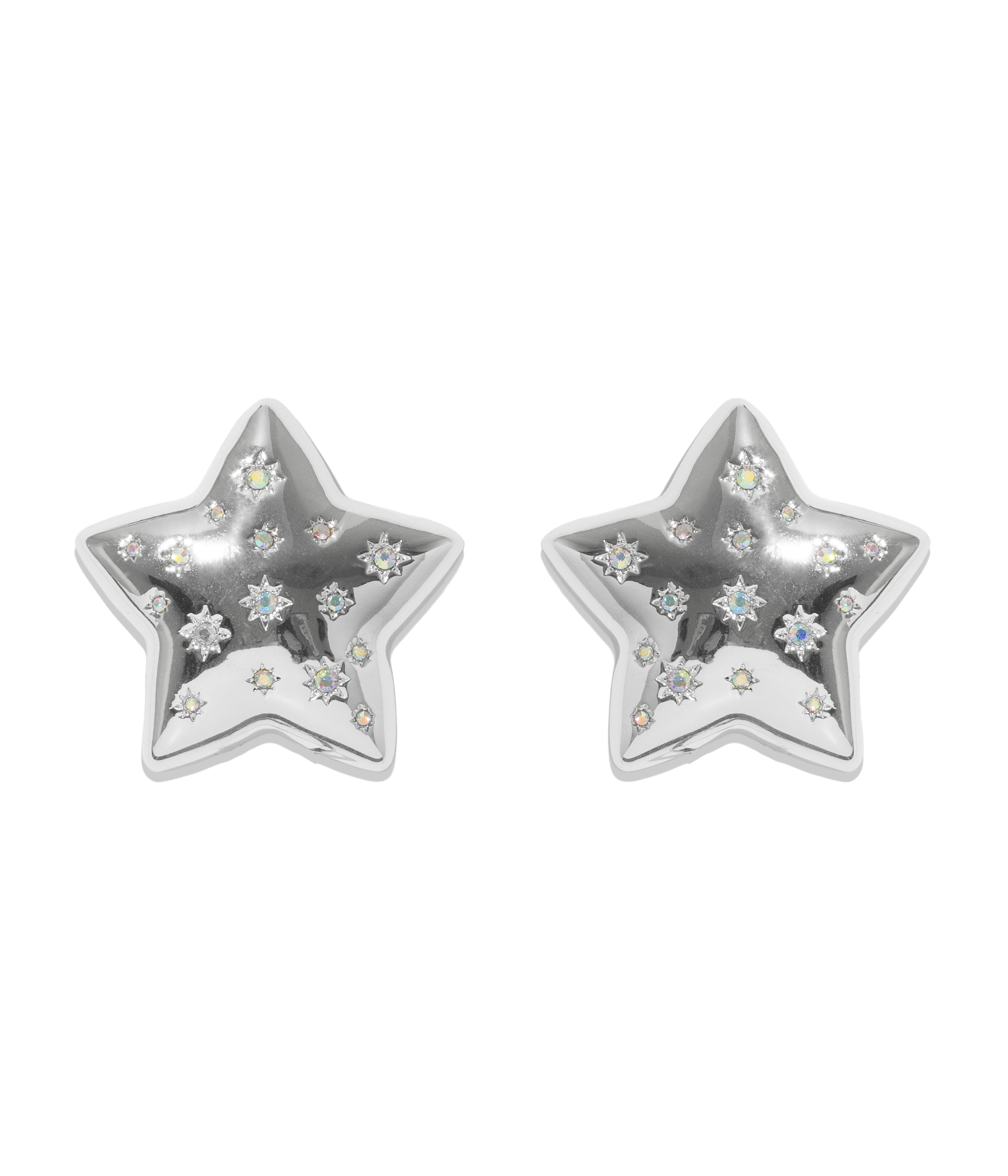 Puffy Star Earrings in Silver