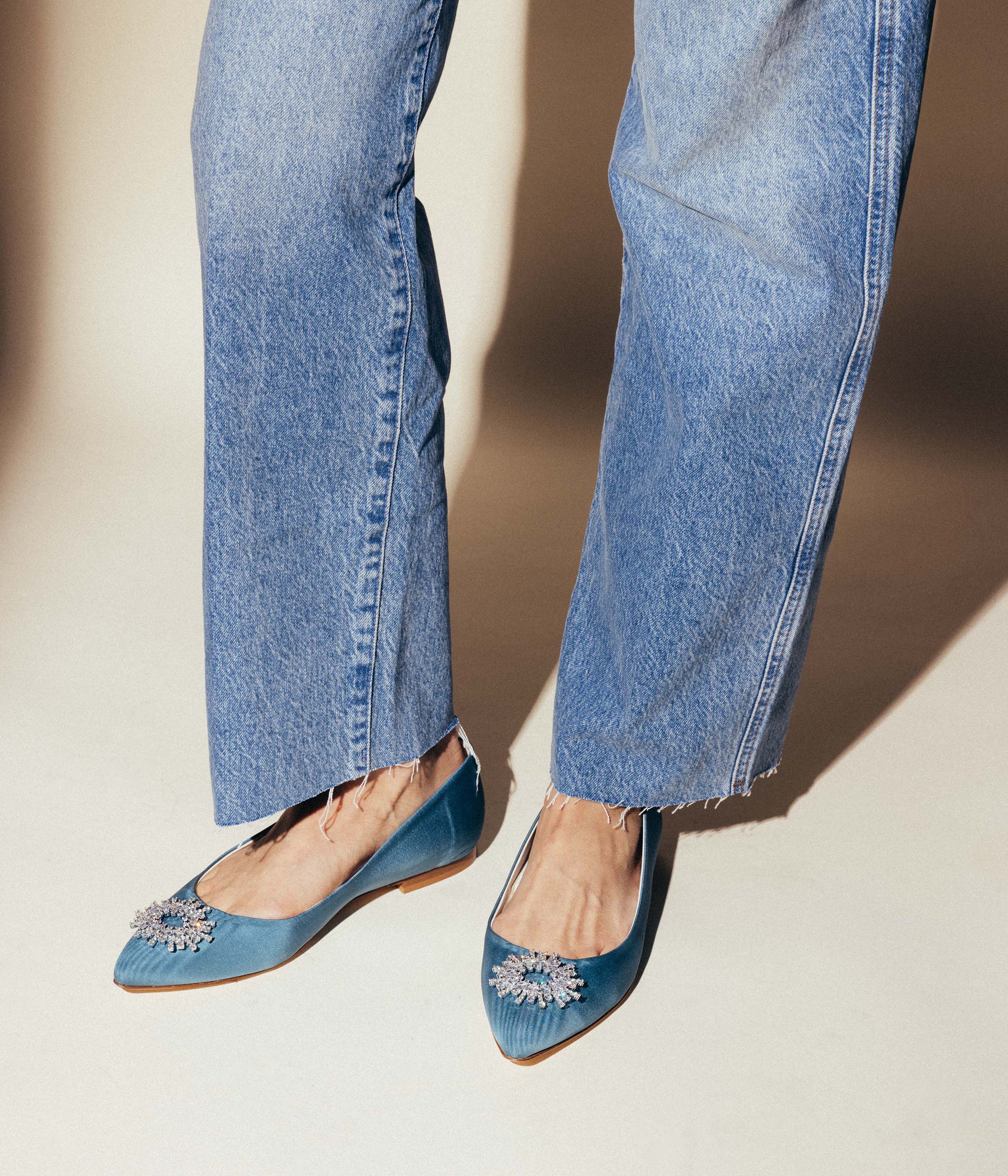 Stevie Ballerina Flats in Blue Silk Moire