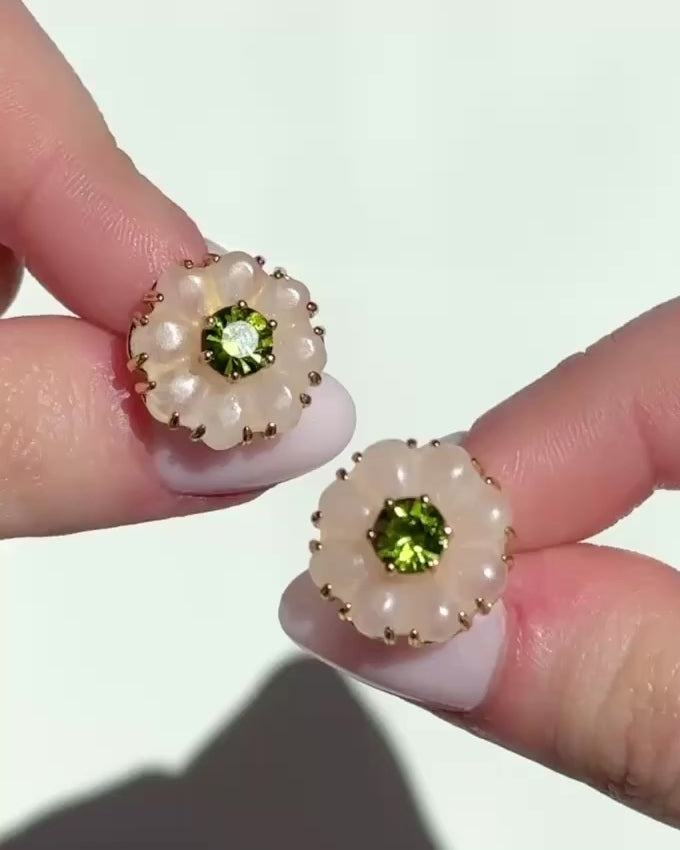 Emeline Flower Studs in Rose Quartz