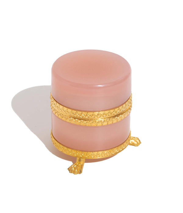 Small Round Pink Clawfoot Opaline Glass Box