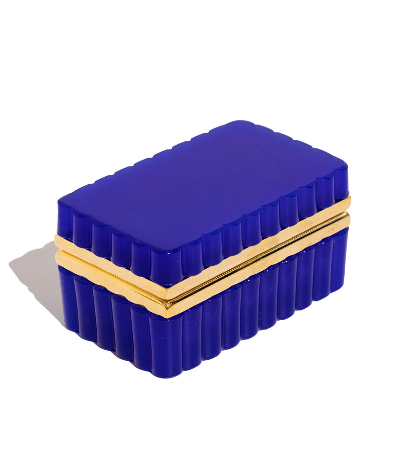 Lapis Blue Scalloped Opaline Glass Box