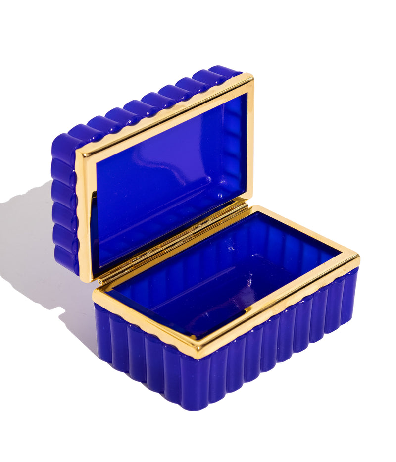 Lapis Blue Scalloped Opaline Glass Box