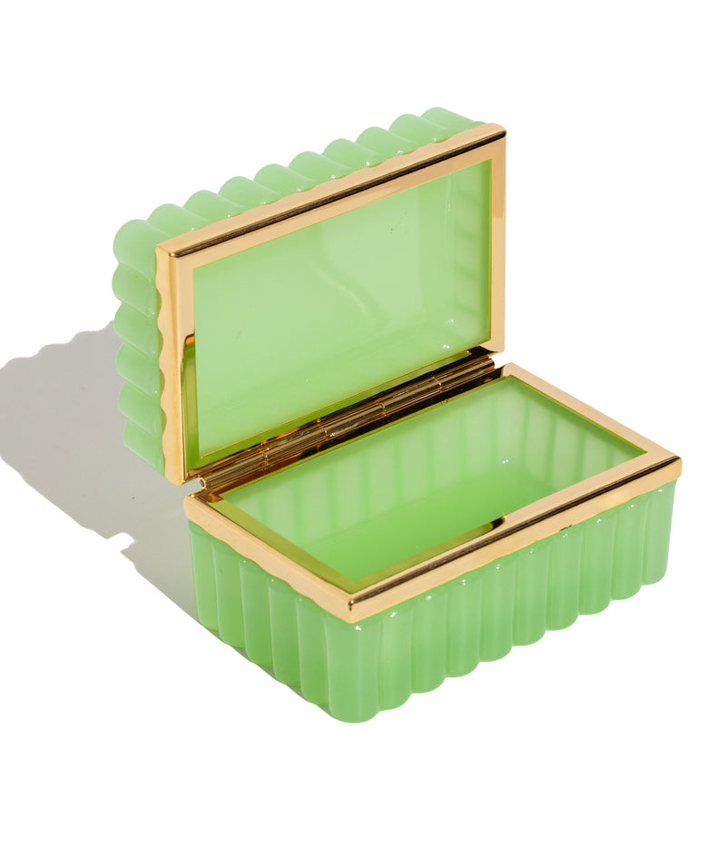 Green Scalloped Opaline Glass Box