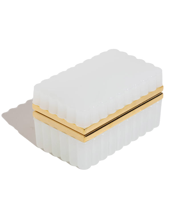White Scalloped Opaline Glass Box