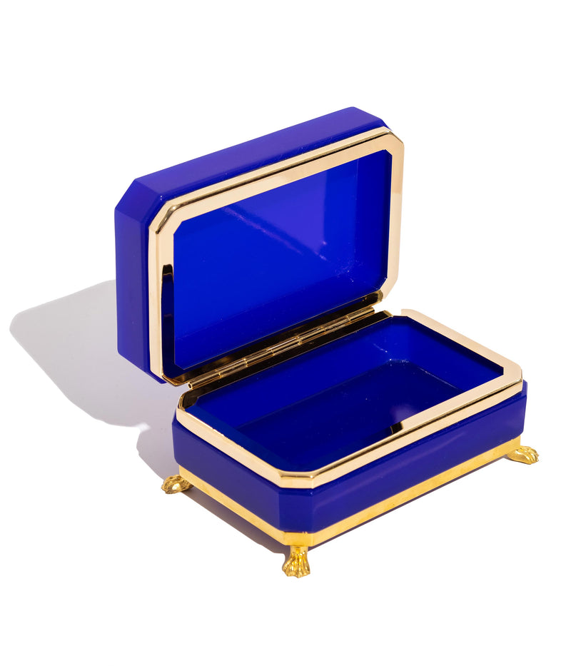 Lapis Blue Rectangle Clawfoot Opaline Glass Box