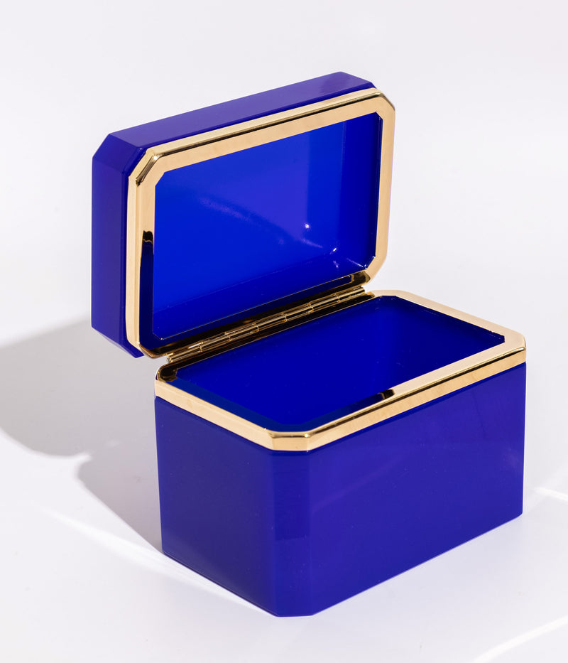 Large Rectangle Lapis Blue Opaline Glass Box