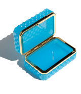 Studded Petroleum Blue Rectangle Opaline Glass Box